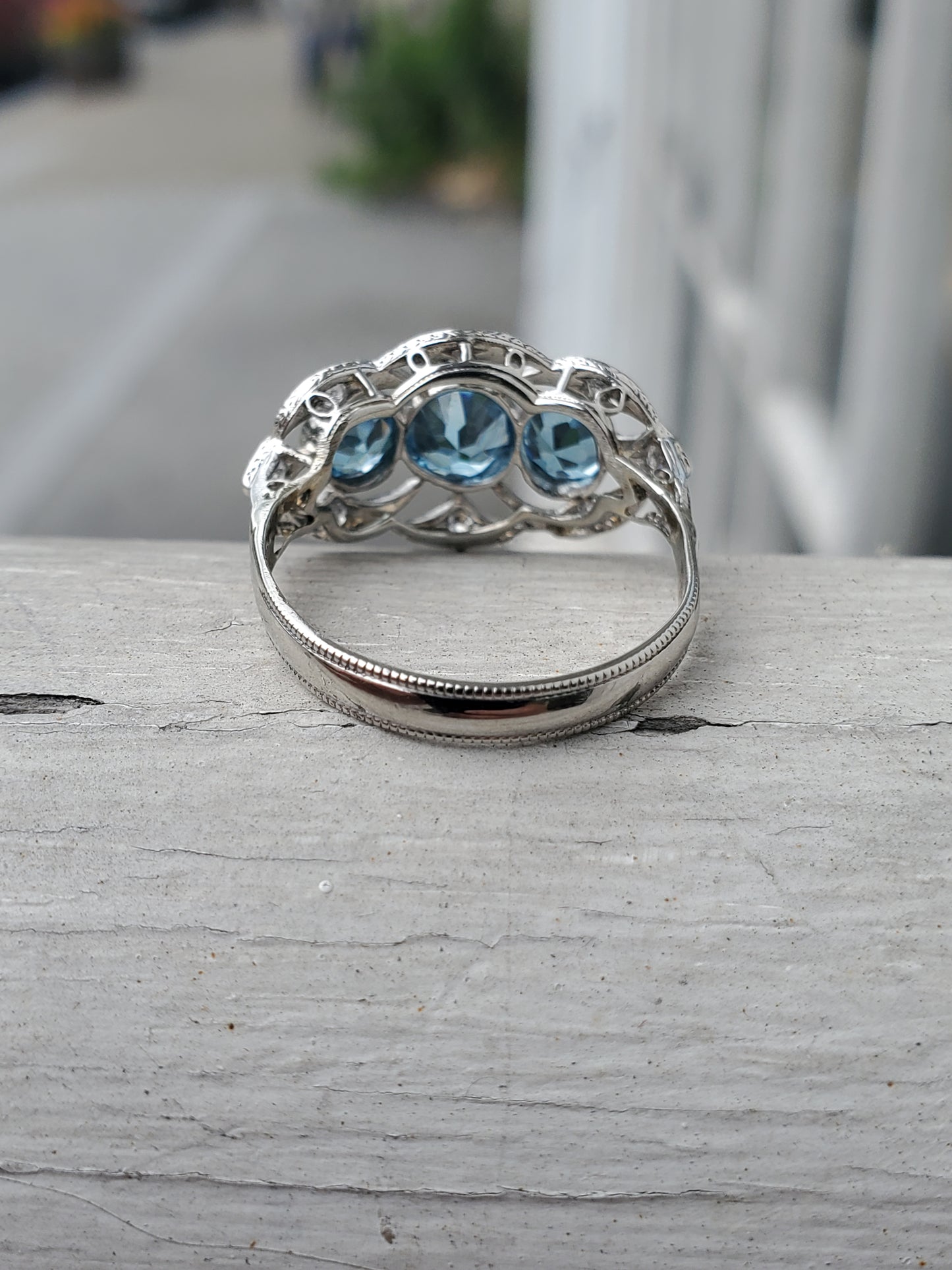 Vintage 1930's Blue Topaz Platinum & 14k White Gold Cocktail Ring