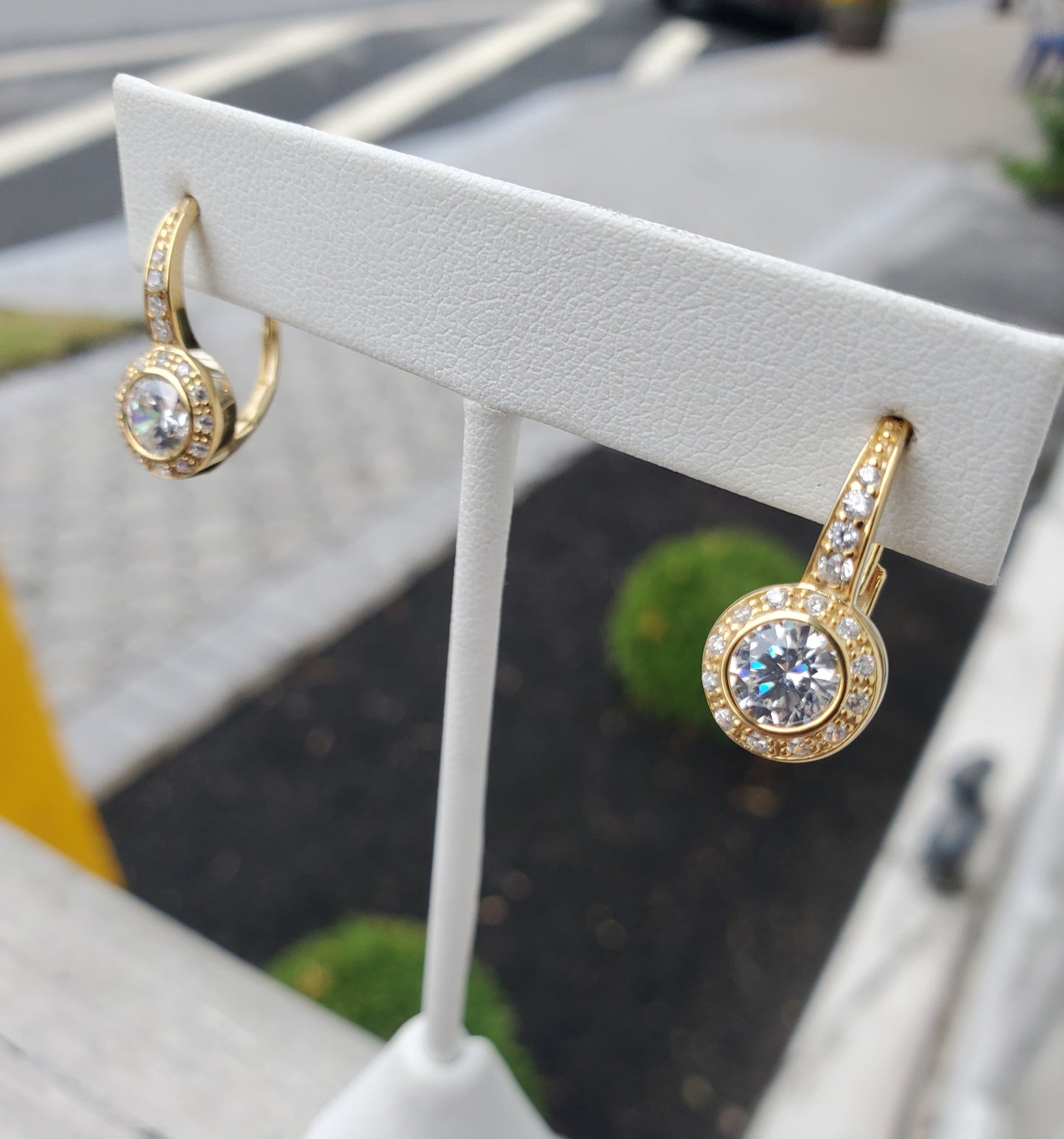 925 Sterling Silver Vermeil Bezel set Zirconia Leaverback Earrings