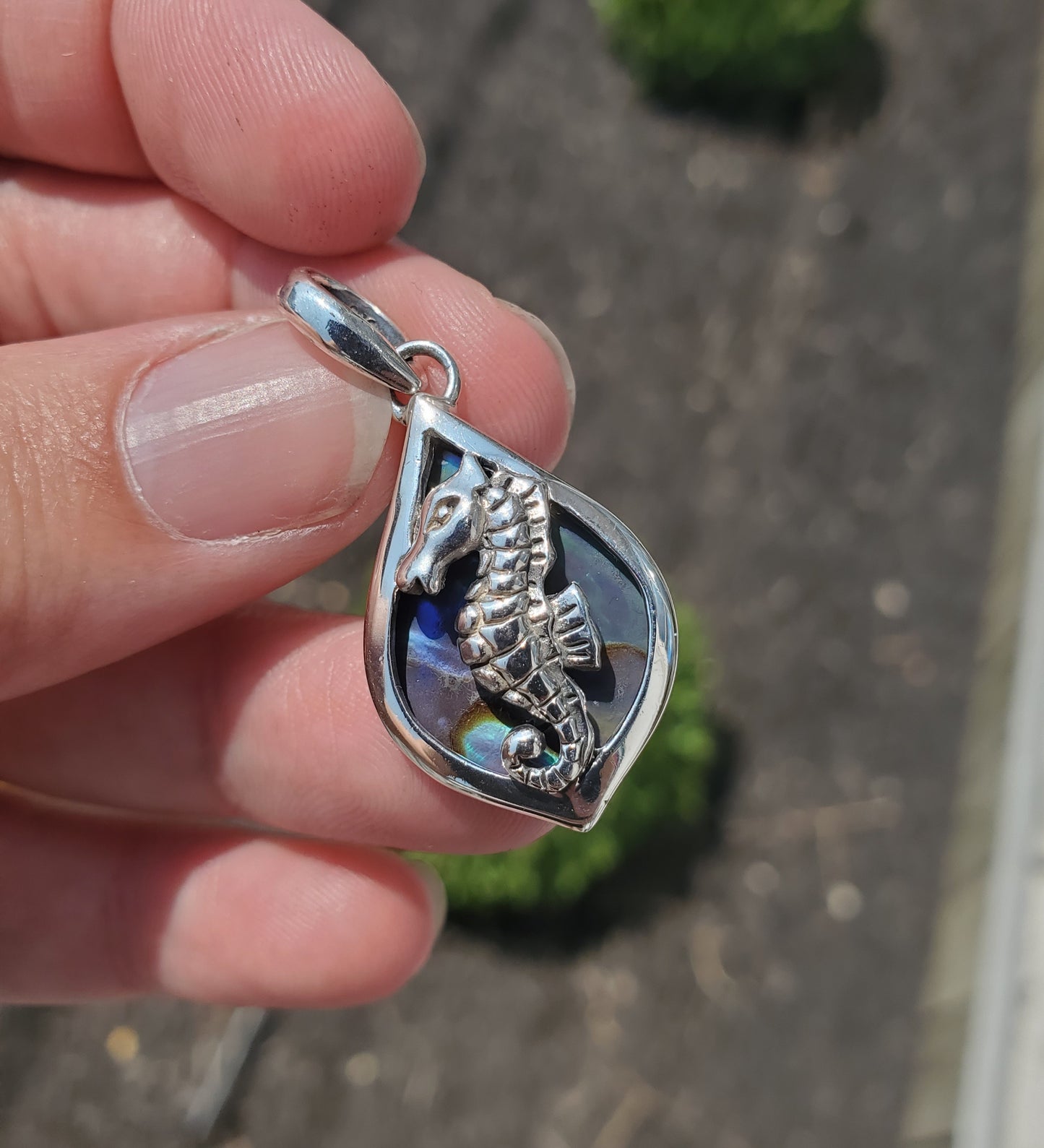 925 Sterling Silver Abalone Horseshoe Pendant Charm