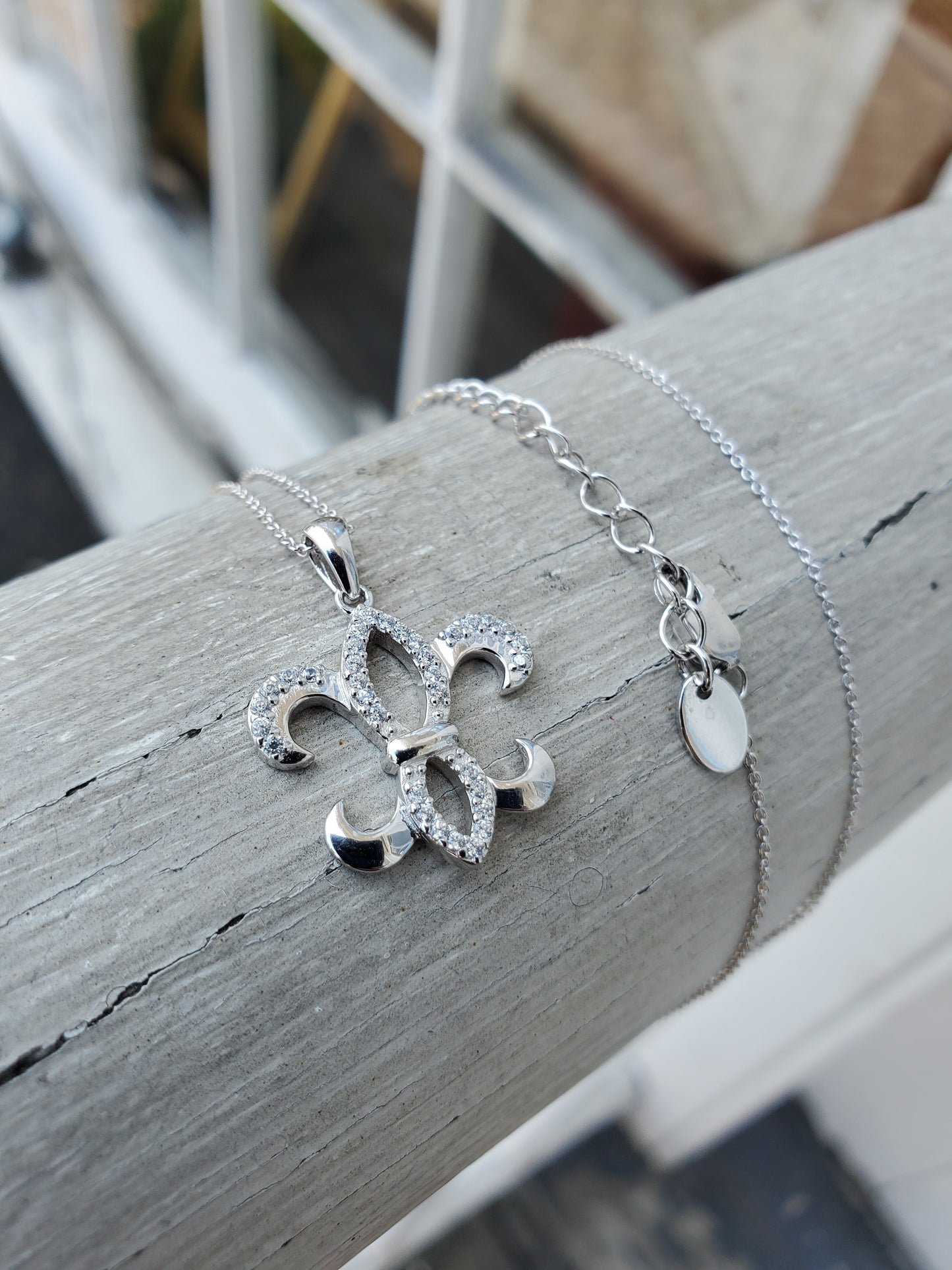 925 Sterling Silver Fleur de Lis Zirconia Necklace