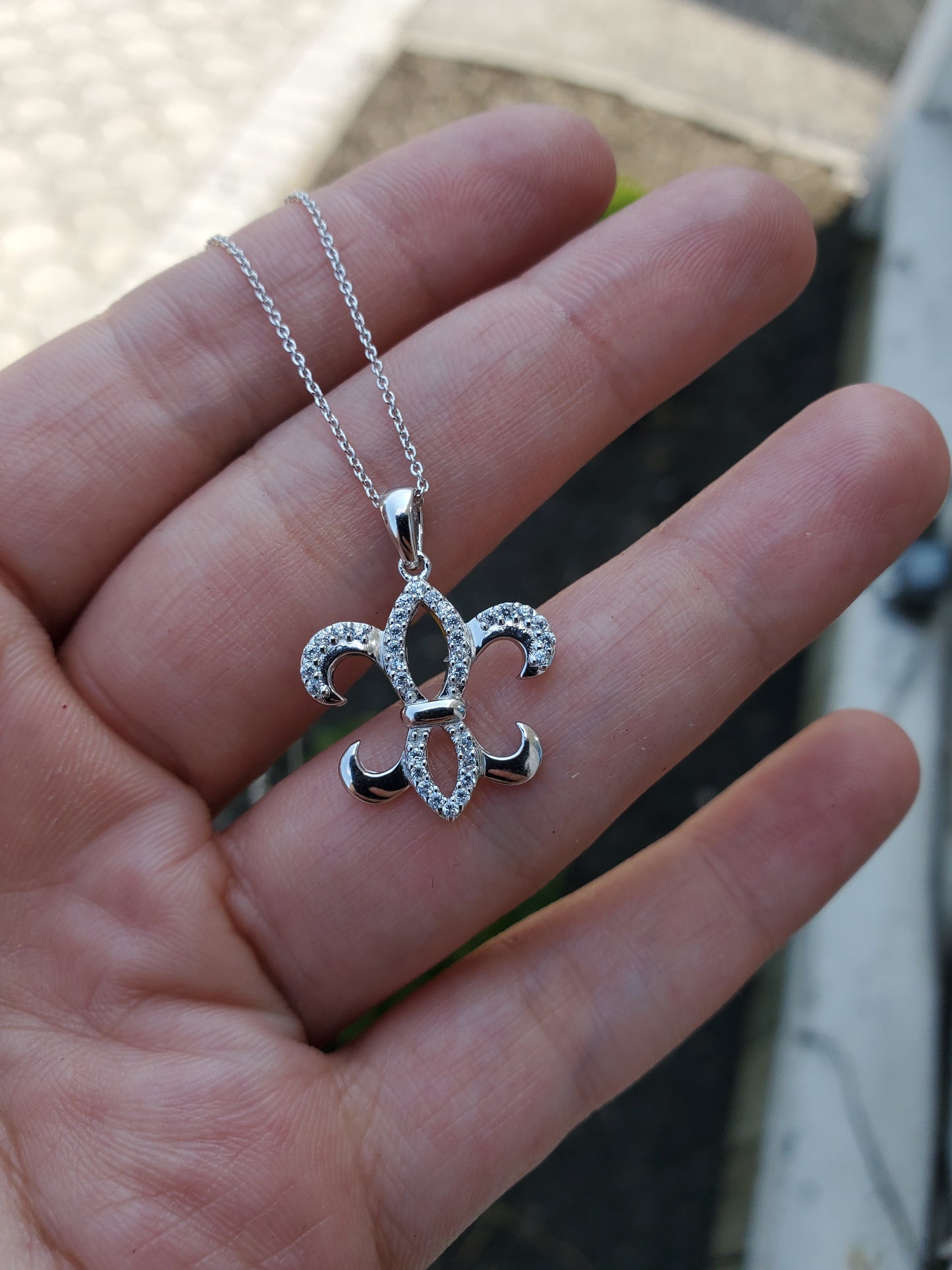 925 Sterling Silver Fleur de Lis Zirconia Necklace
