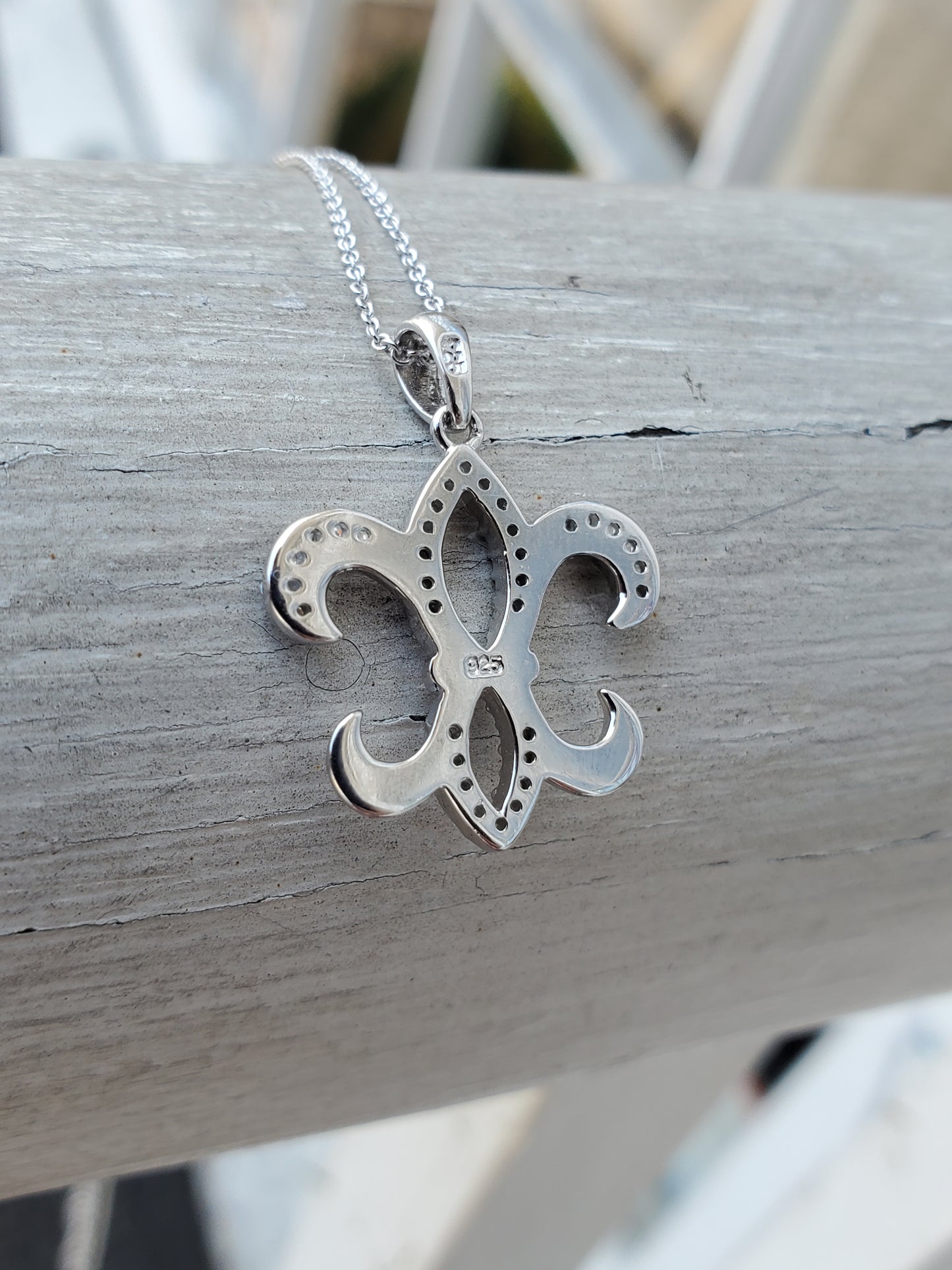 925 Sterling Silver Fleur de Lis Zirconia Necklace