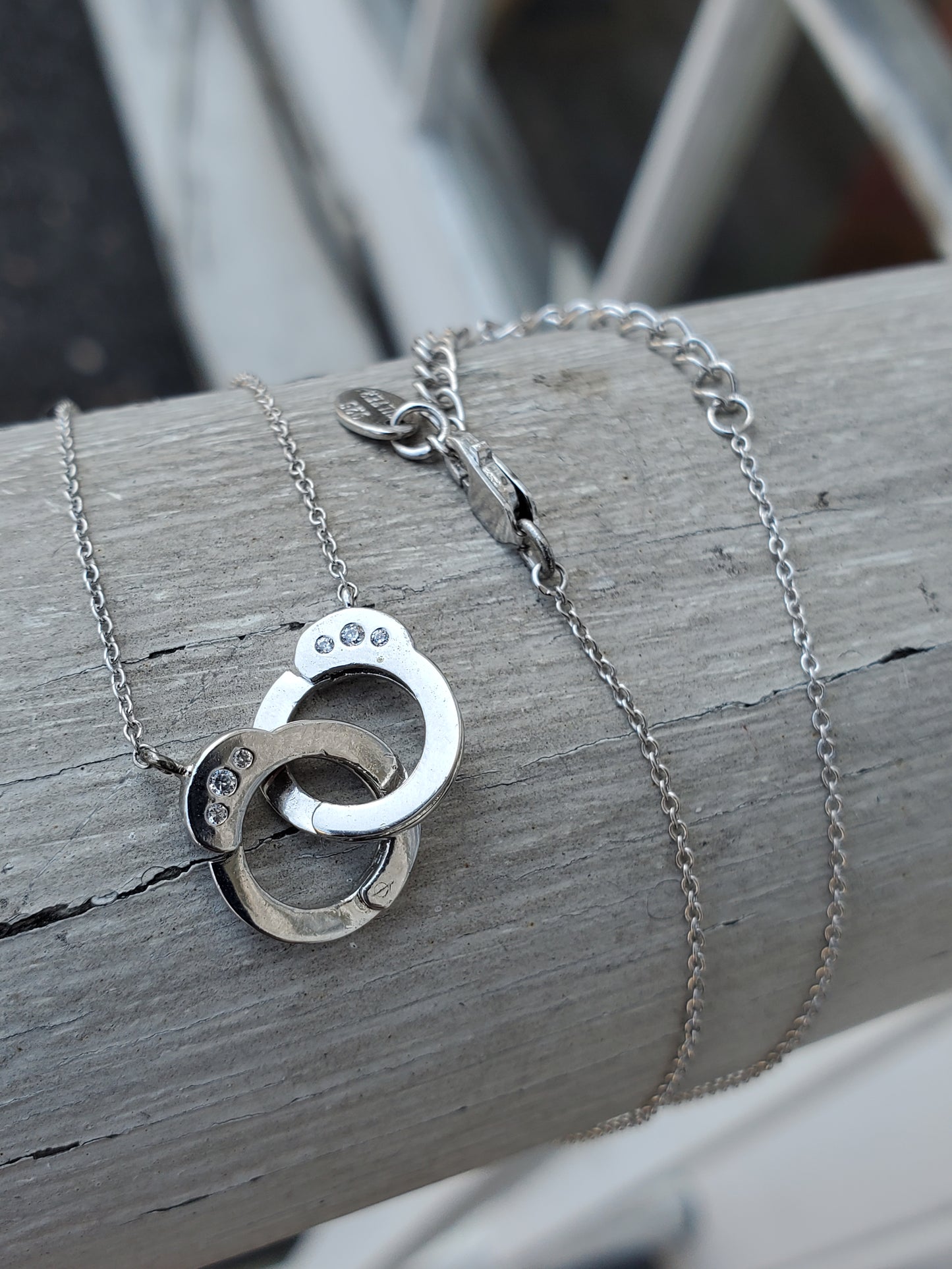 925 Sterling Silver Interlocking Handcuff Zirconia Necklace
