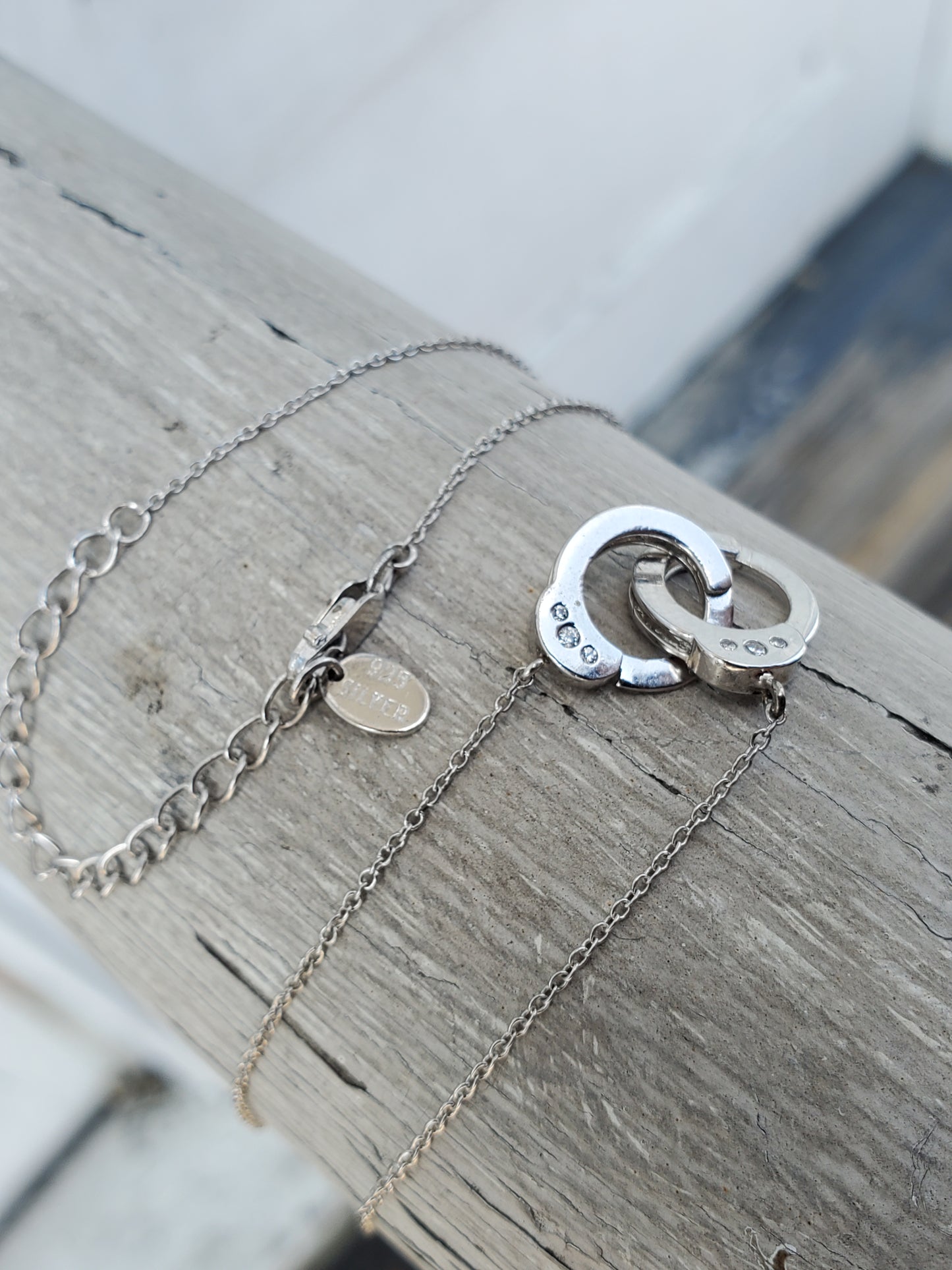 925 Sterling Silver Interlocking Handcuff Zirconia Necklace