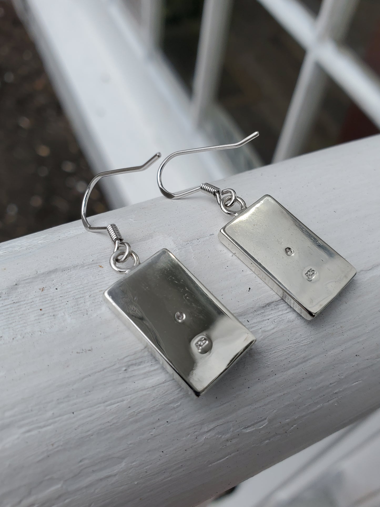 925 Sterling Silver Rectangular Blue Opal Inlay Drop Earrings