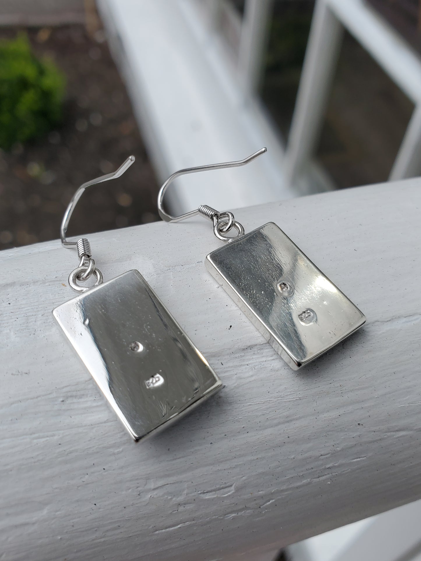 925 Sterling Silver Rectangular Blue Opal Inlay Drop Earrings