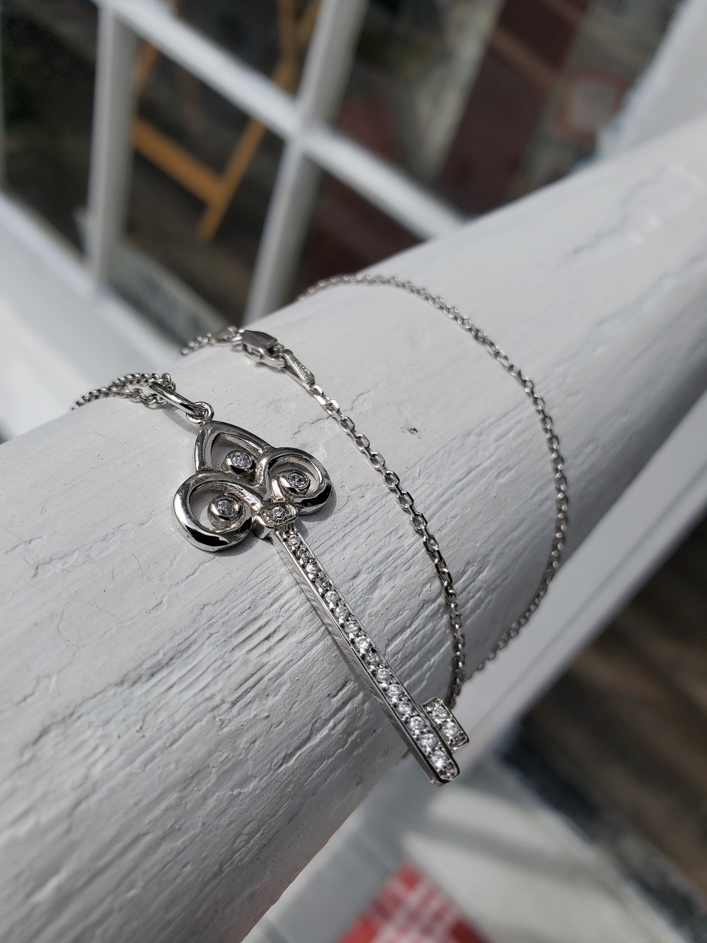 925 Sterling Silver Crown Zirconia Key Necklace