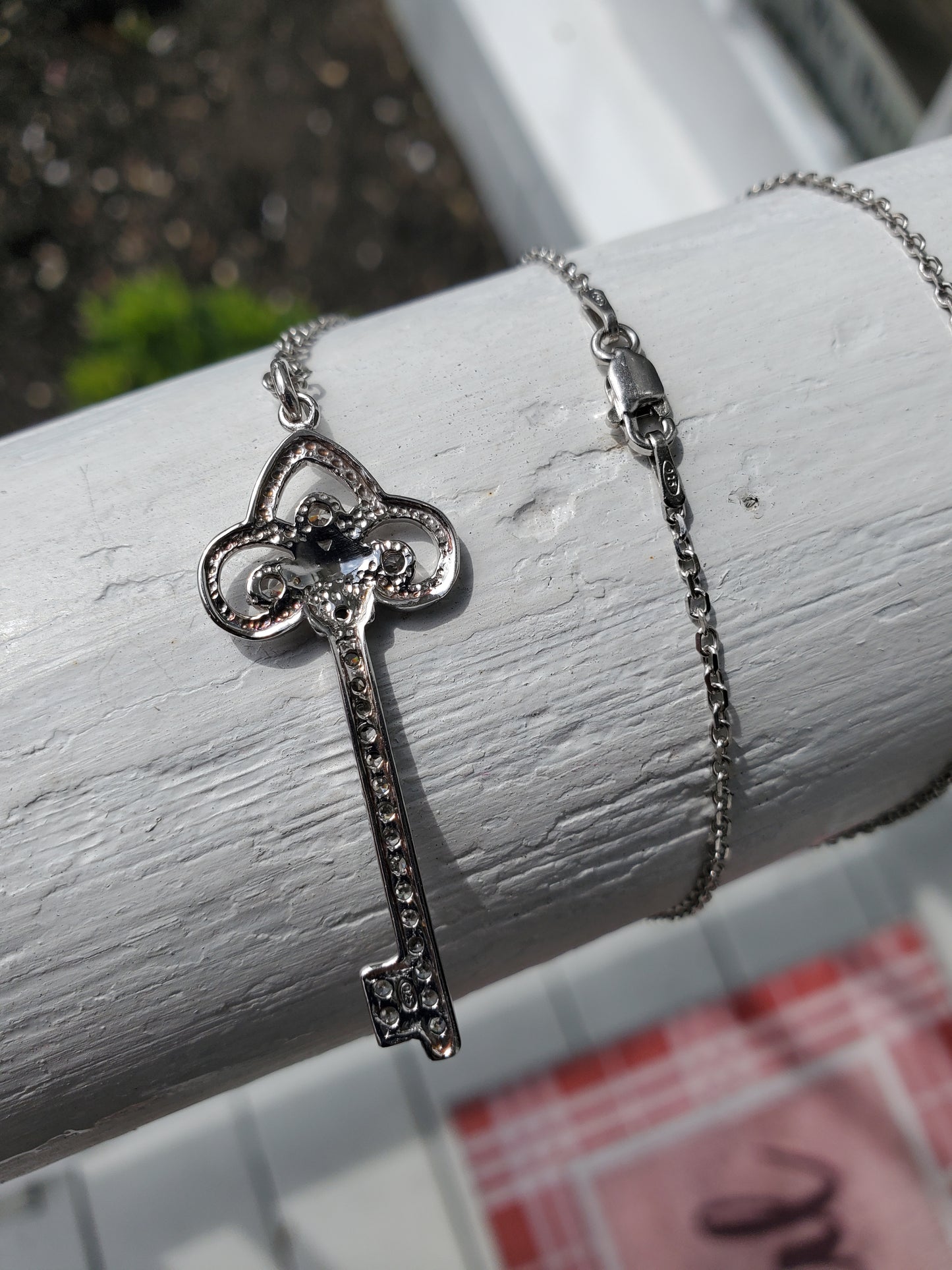 925 Sterling Silver Crown Zirconia Key Necklace