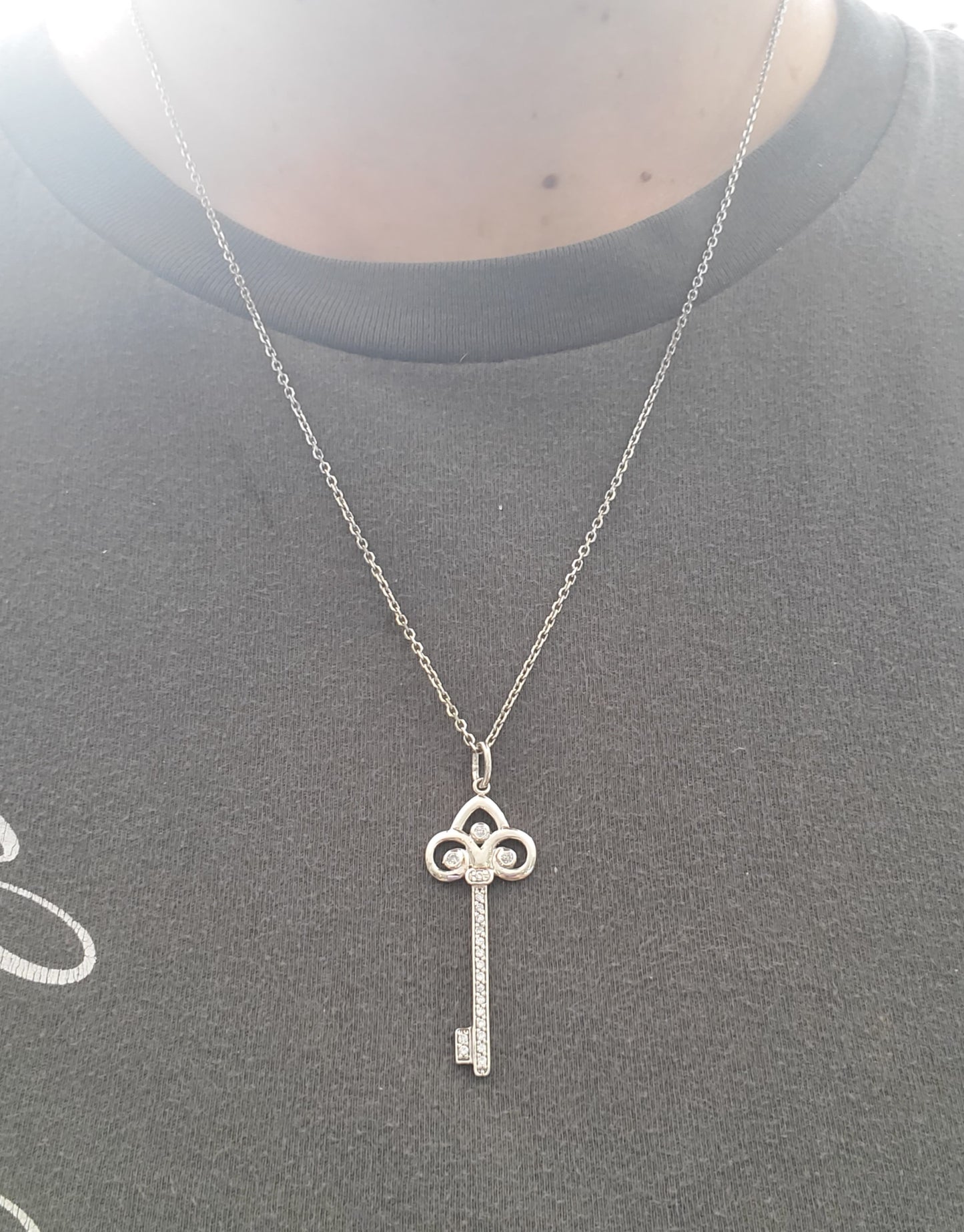 925 Sterling Silver Crown Zirconia Key Necklace