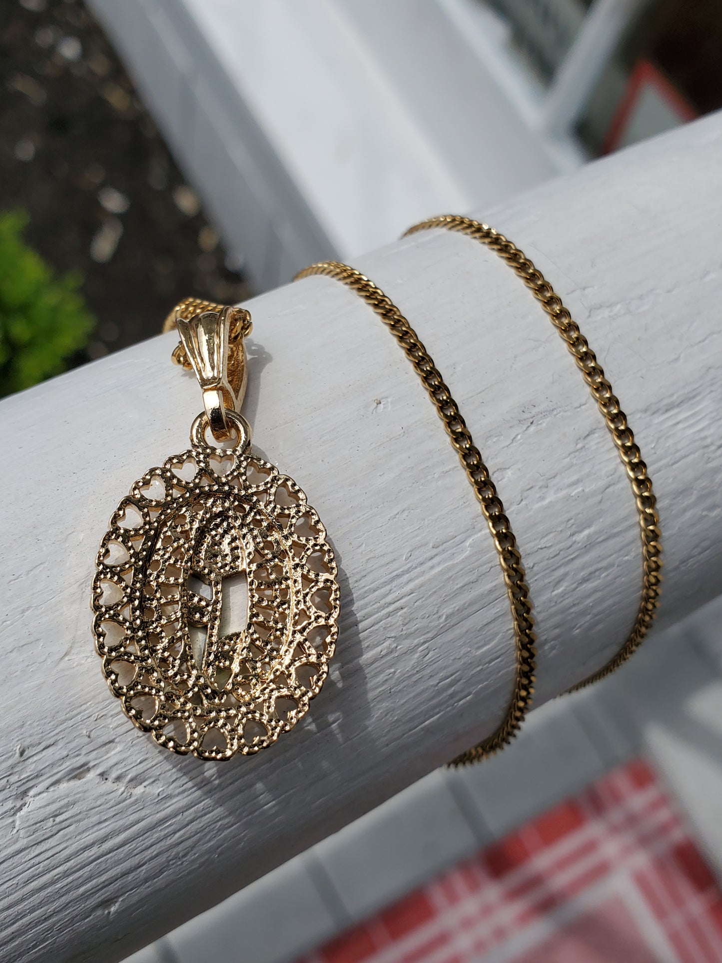 Stainless Steel Gold Plated Enchanted Rose Oval Heart Necklace