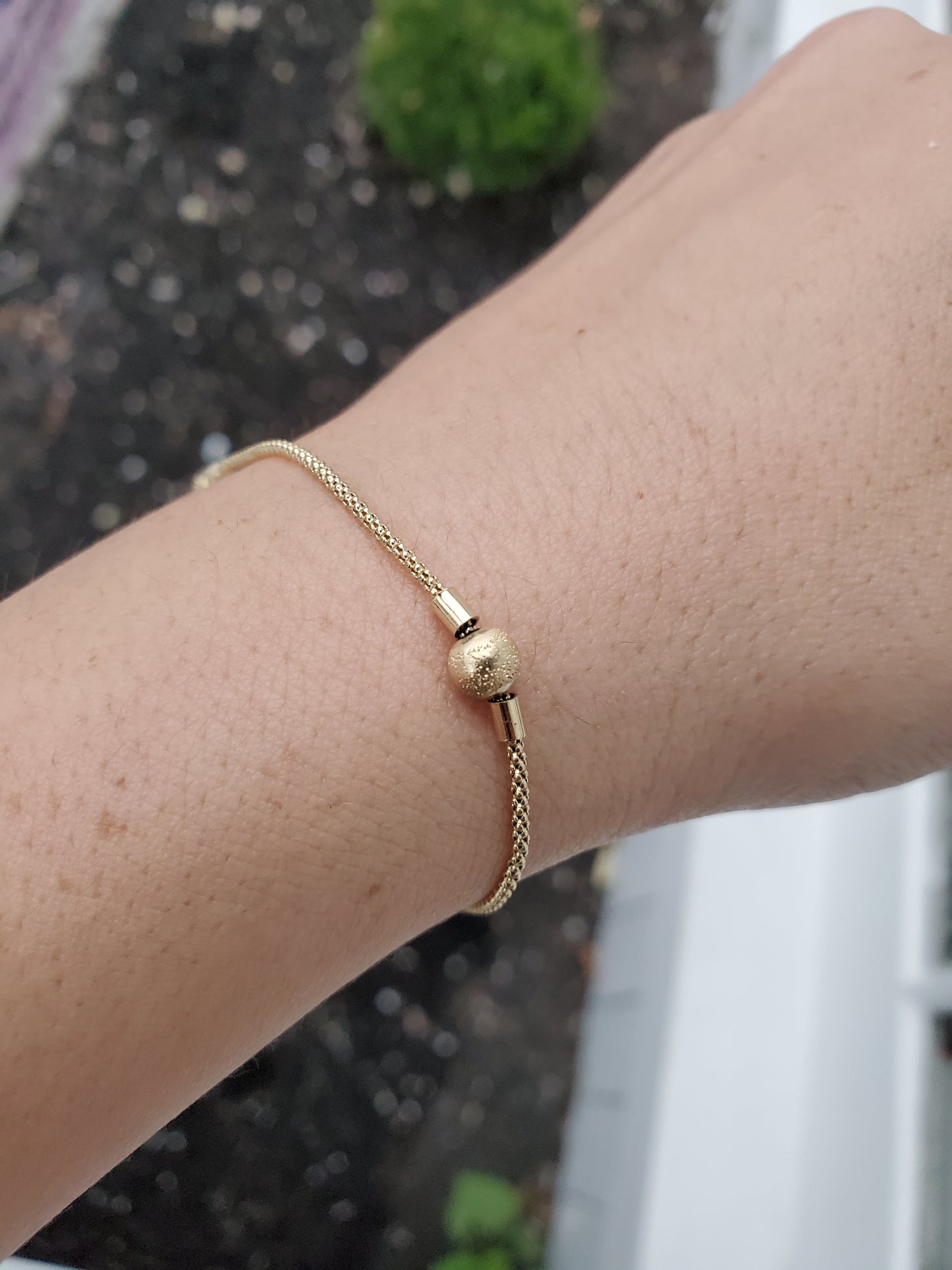 14k Gold Beaded Wheaton Link Bracelet Pull-Tassel Closure