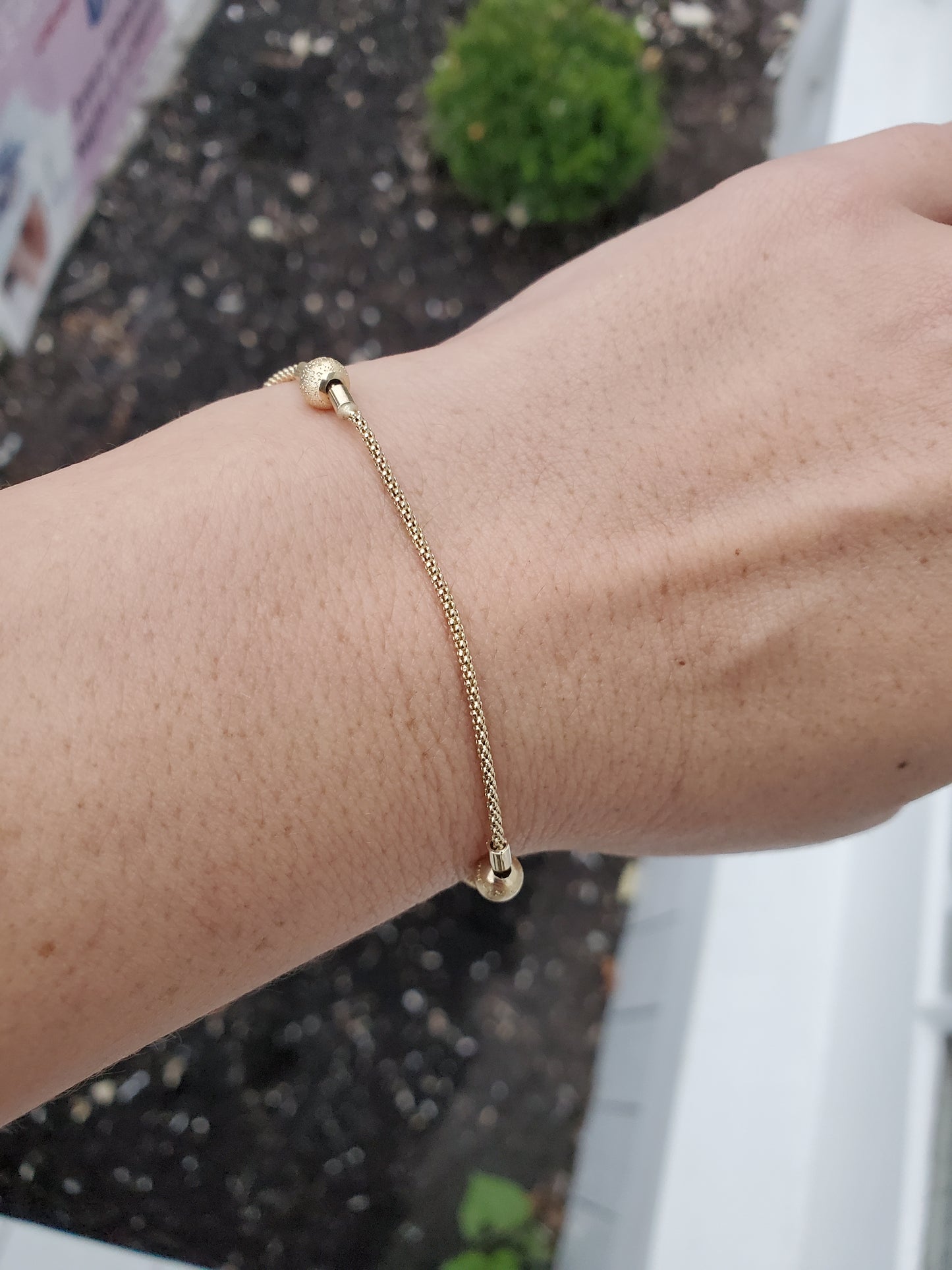 14k Gold Beaded Wheaton Link Bracelet Pull-Tassel Closure
