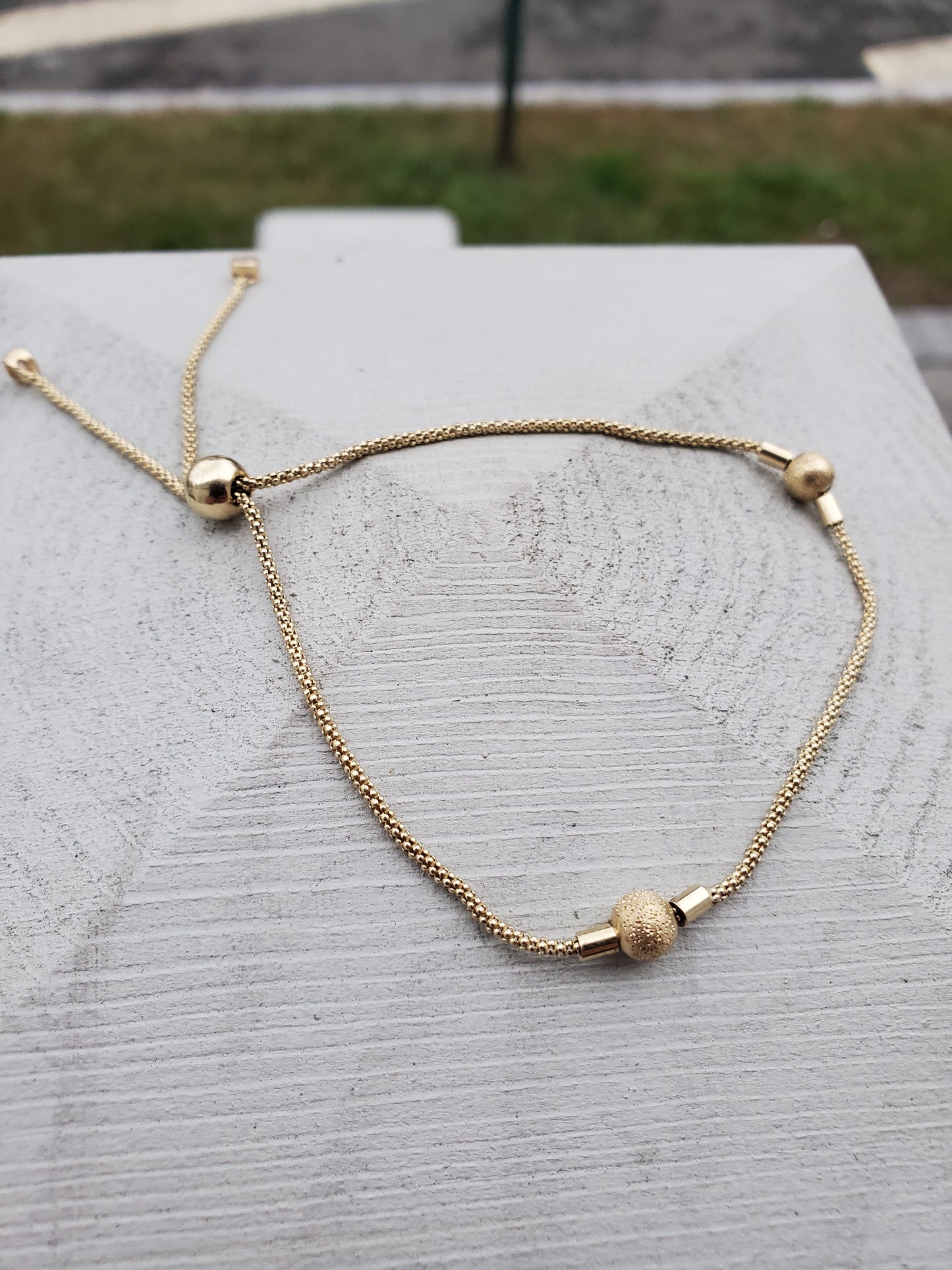 14k Gold Beaded Wheaton Link Bracelet Pull-Tassel Closure