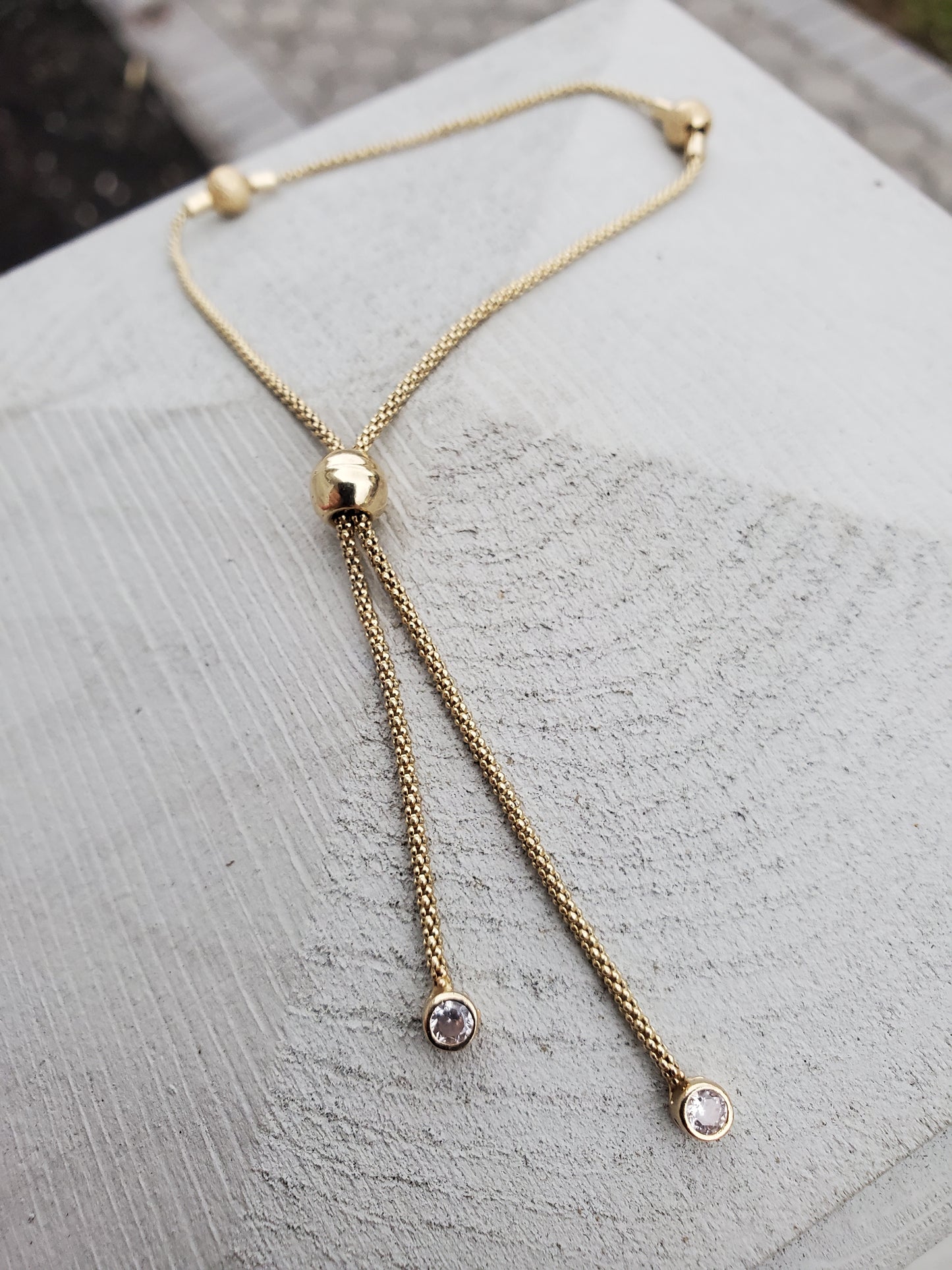 14k Gold Beaded Wheaton Link Bracelet Pull-Tassel Closure