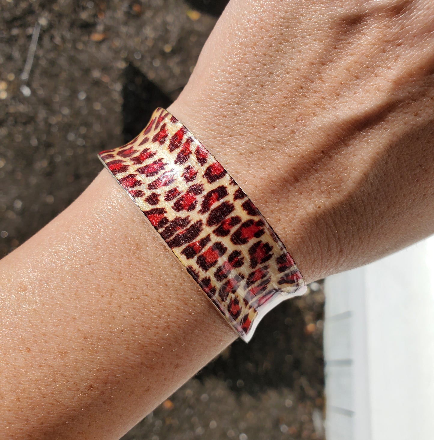 925 Sterling Silver Leopard 🐆 Animal Print Wide Enamel Cuff Bangle Bracelet