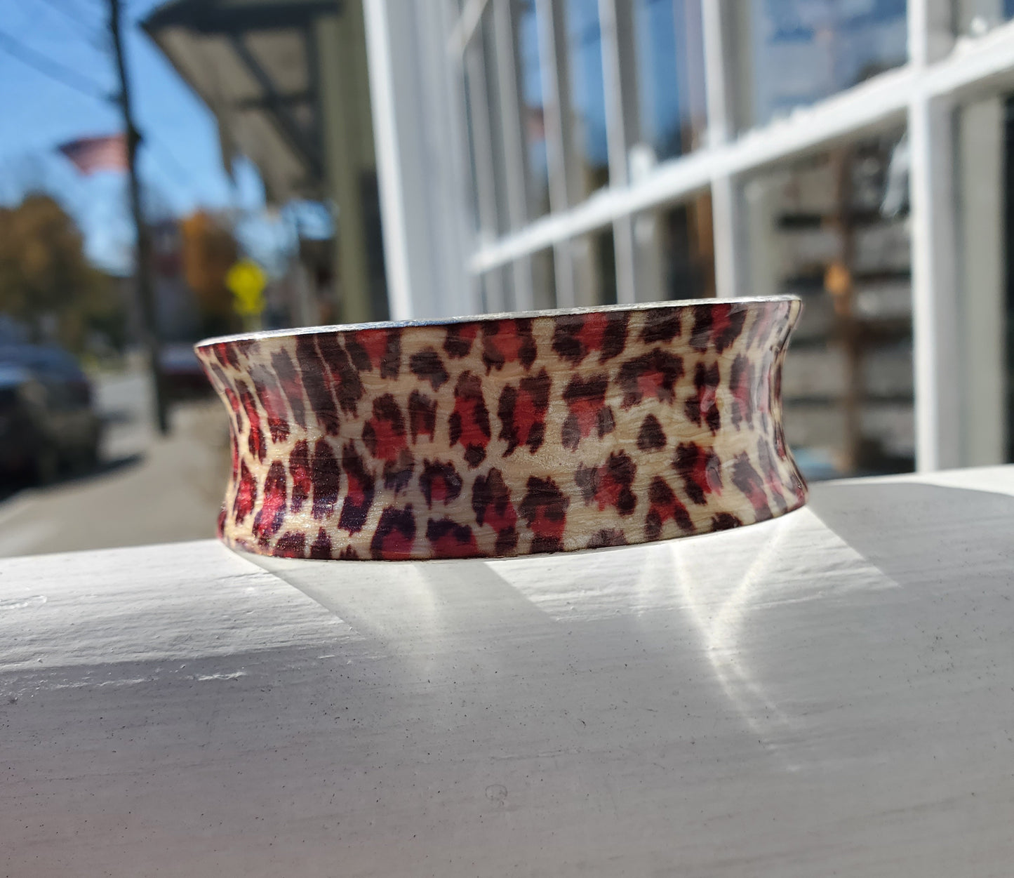 925 Sterling Silver Leopard 🐆 Animal Print Wide Enamel Cuff Bangle Bracelet