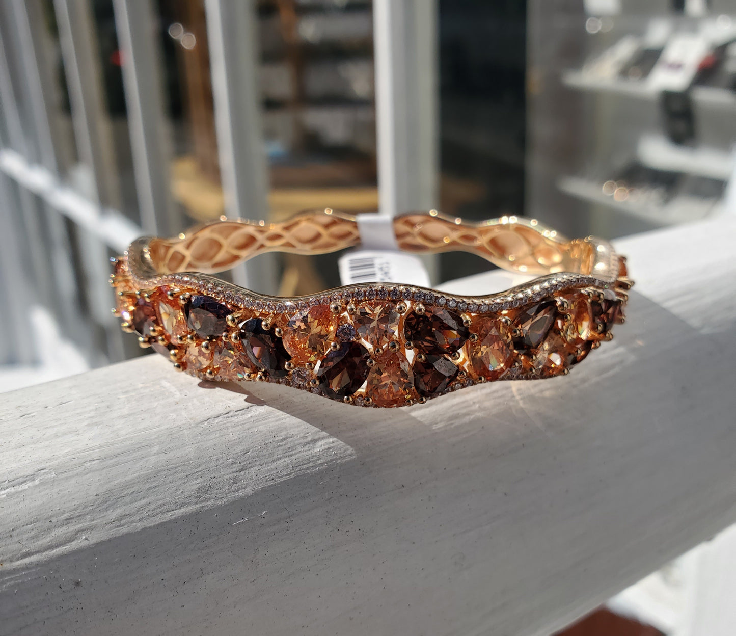 925 Sterling Silver Rose Vermeil Fall Foliage Multi-stone Wavy cluster Bangle Bracelet