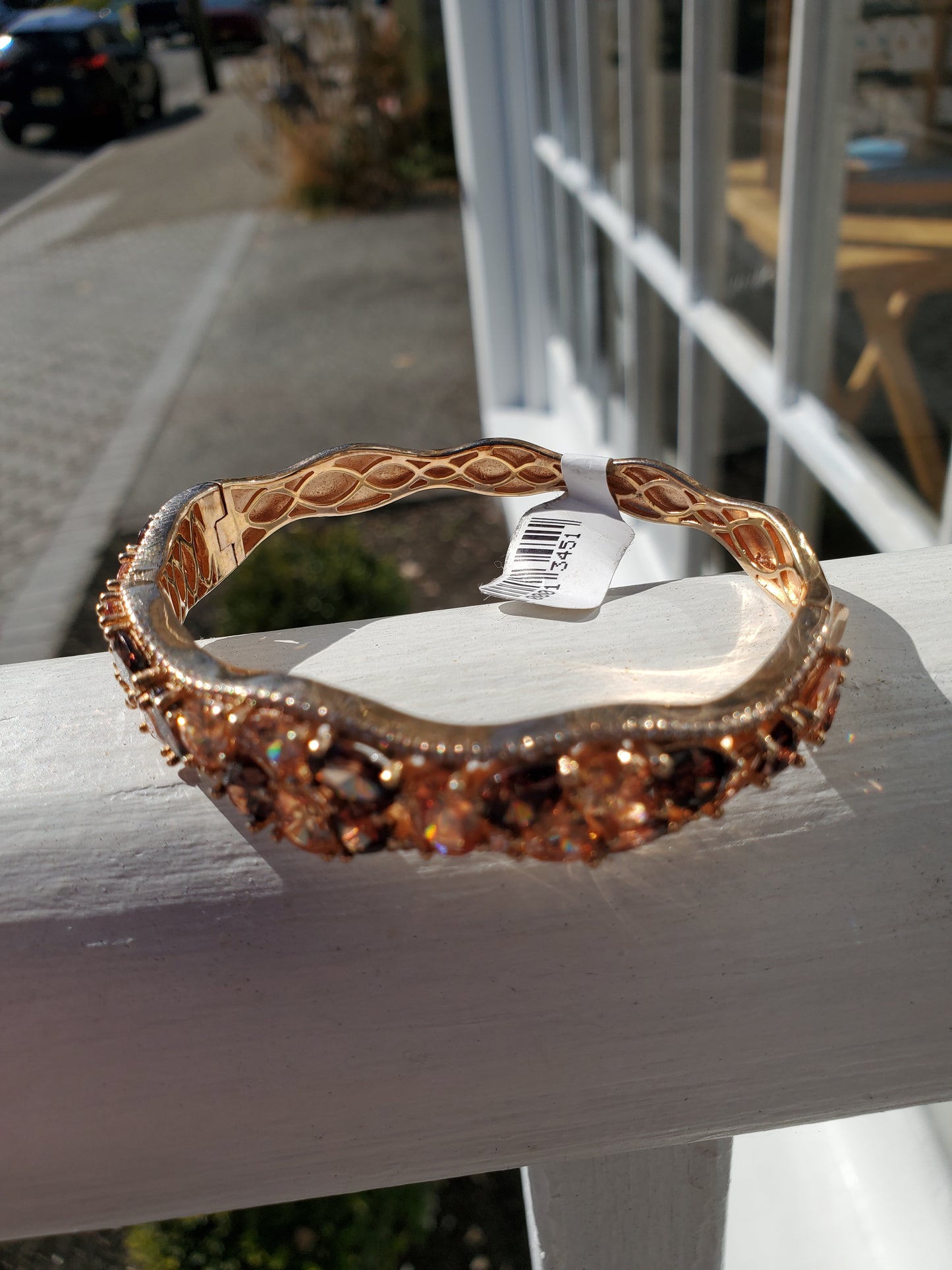 925 Sterling Silver Rose Vermeil Fall Foliage Multi-stone Wavy cluster Bangle Bracelet