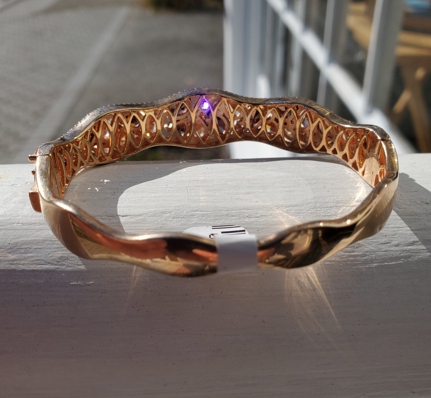 925 Sterling Silver Rose Vermeil Fall Foliage Multi-stone Wavy cluster Bangle Bracelet