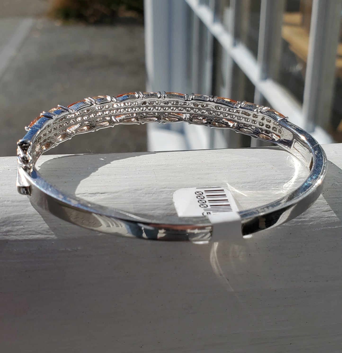 925 Sterling Silver Champagne & Pink Zirconia Sparkling Bangle Bracelet