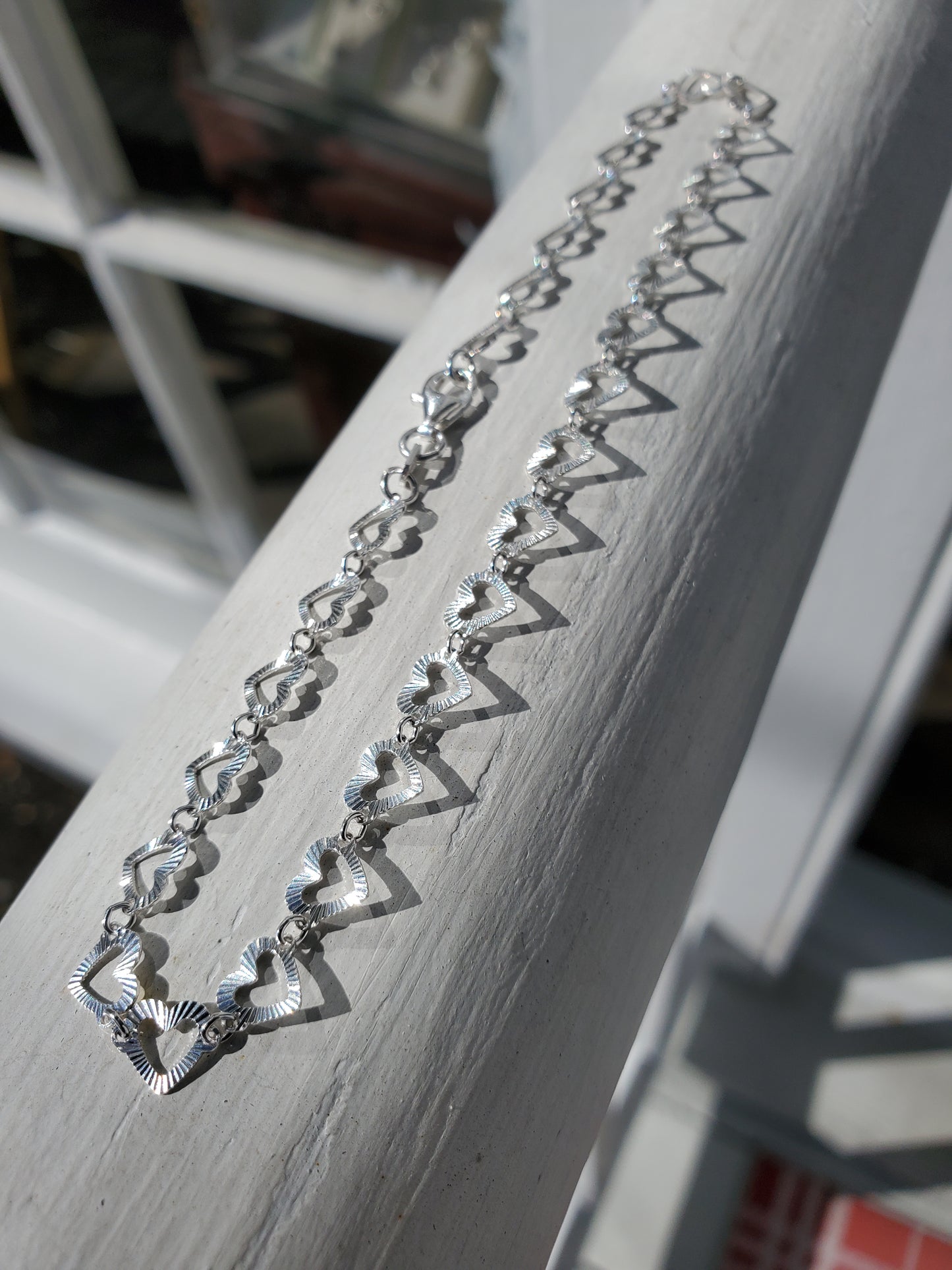 925 Sterling Silver Open Heart Prism cut Anklet