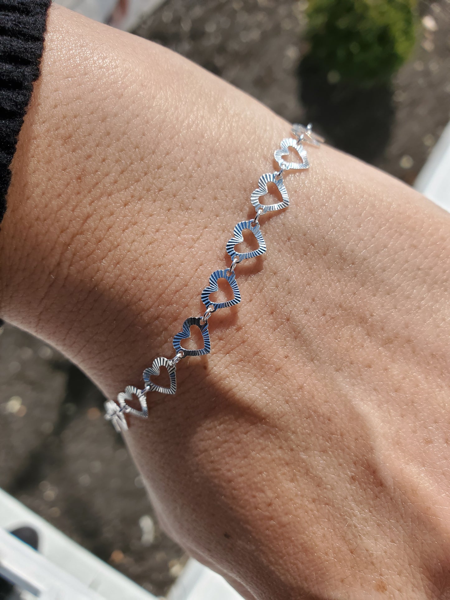 925 Sterling Silver Open Heart Prism cut Anklet