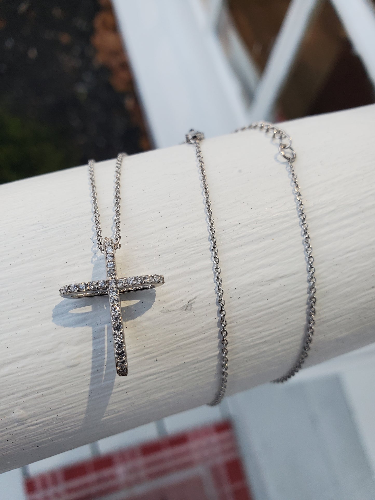 925 Sterling Silver Paperclip Cross Zirconia Necklace