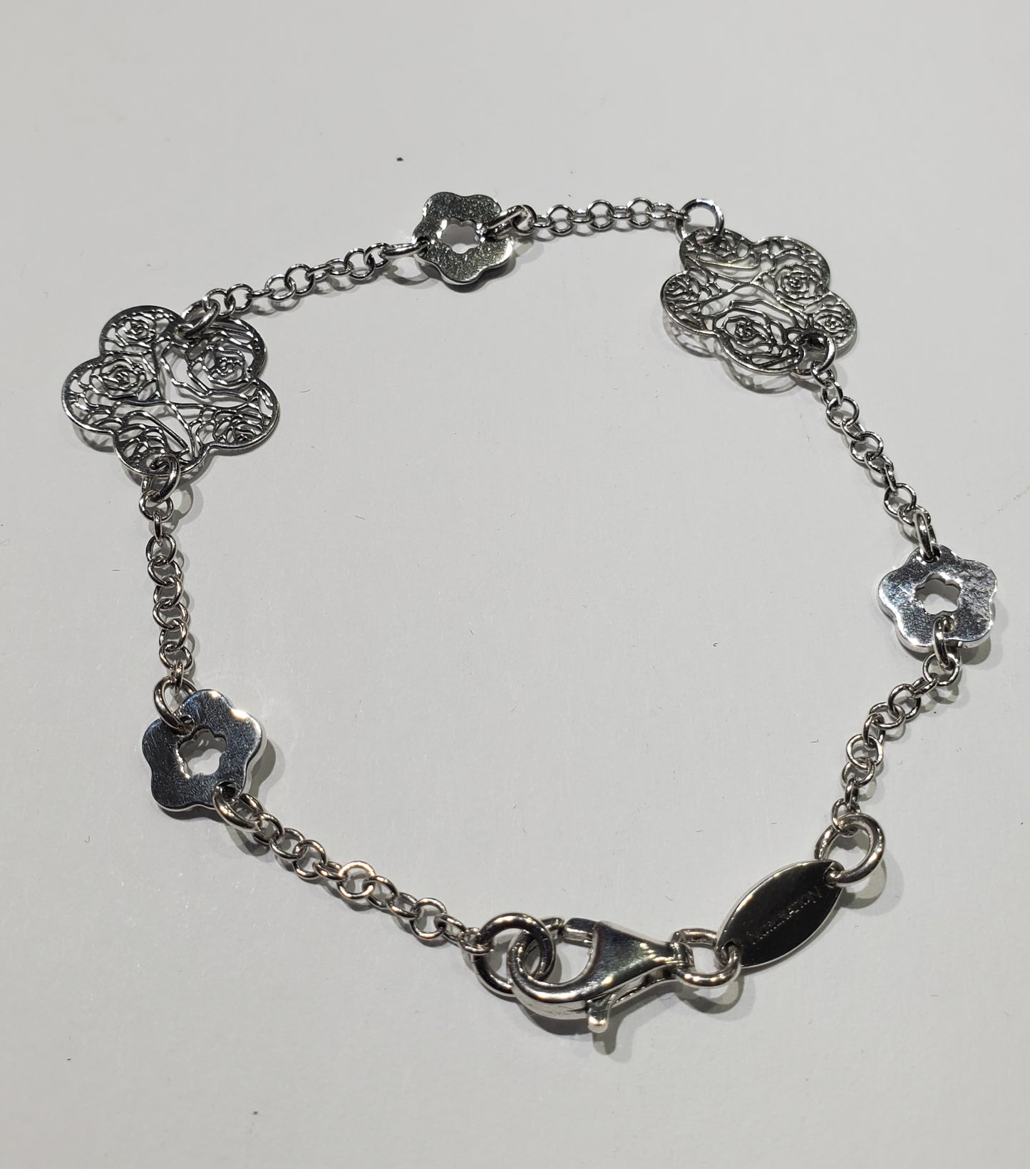 925 Sterling Silver Rose Floral Designer Nomination Bracelet
