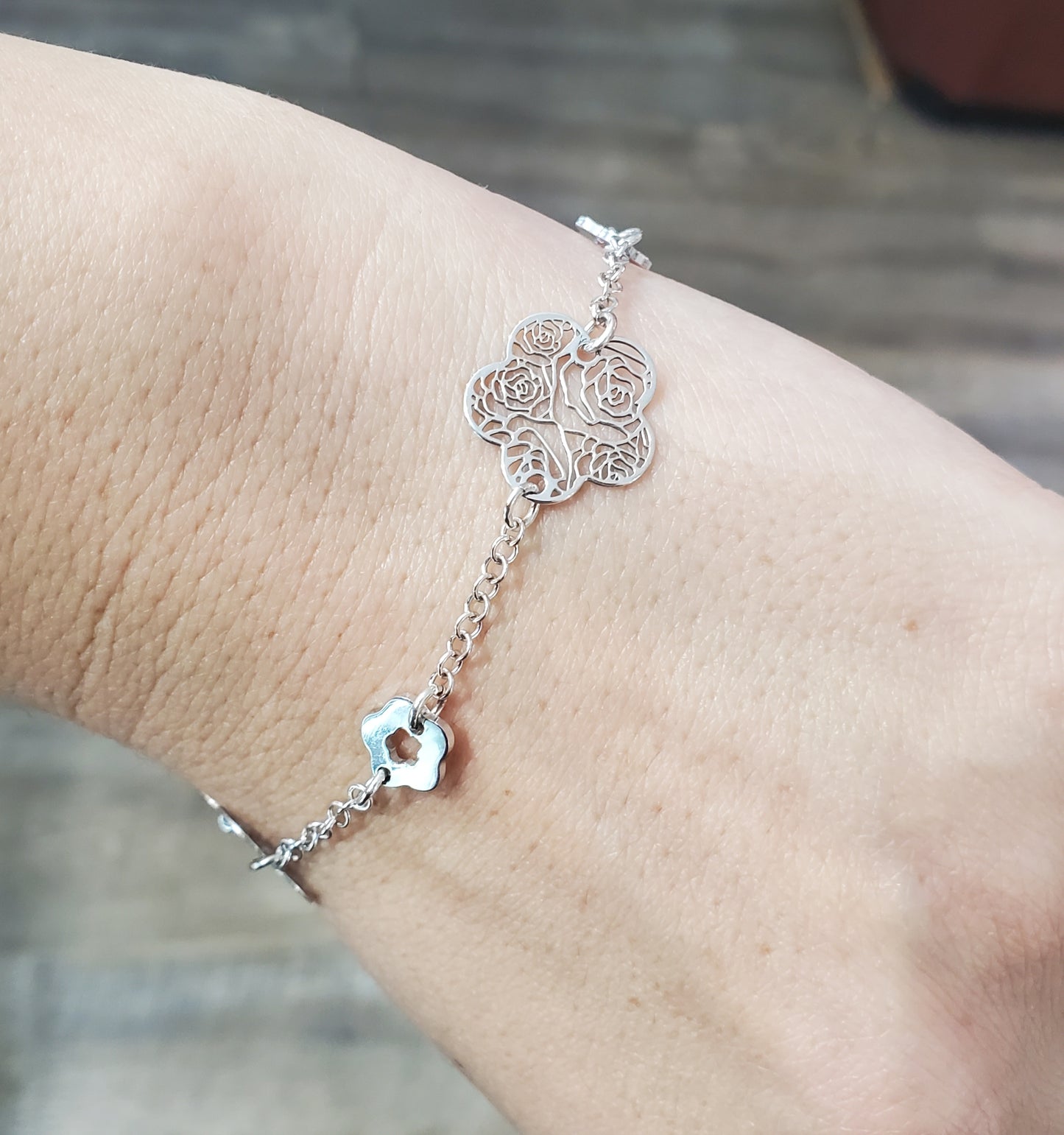 925 Sterling Silver Rose Floral Designer Nomination Bracelet