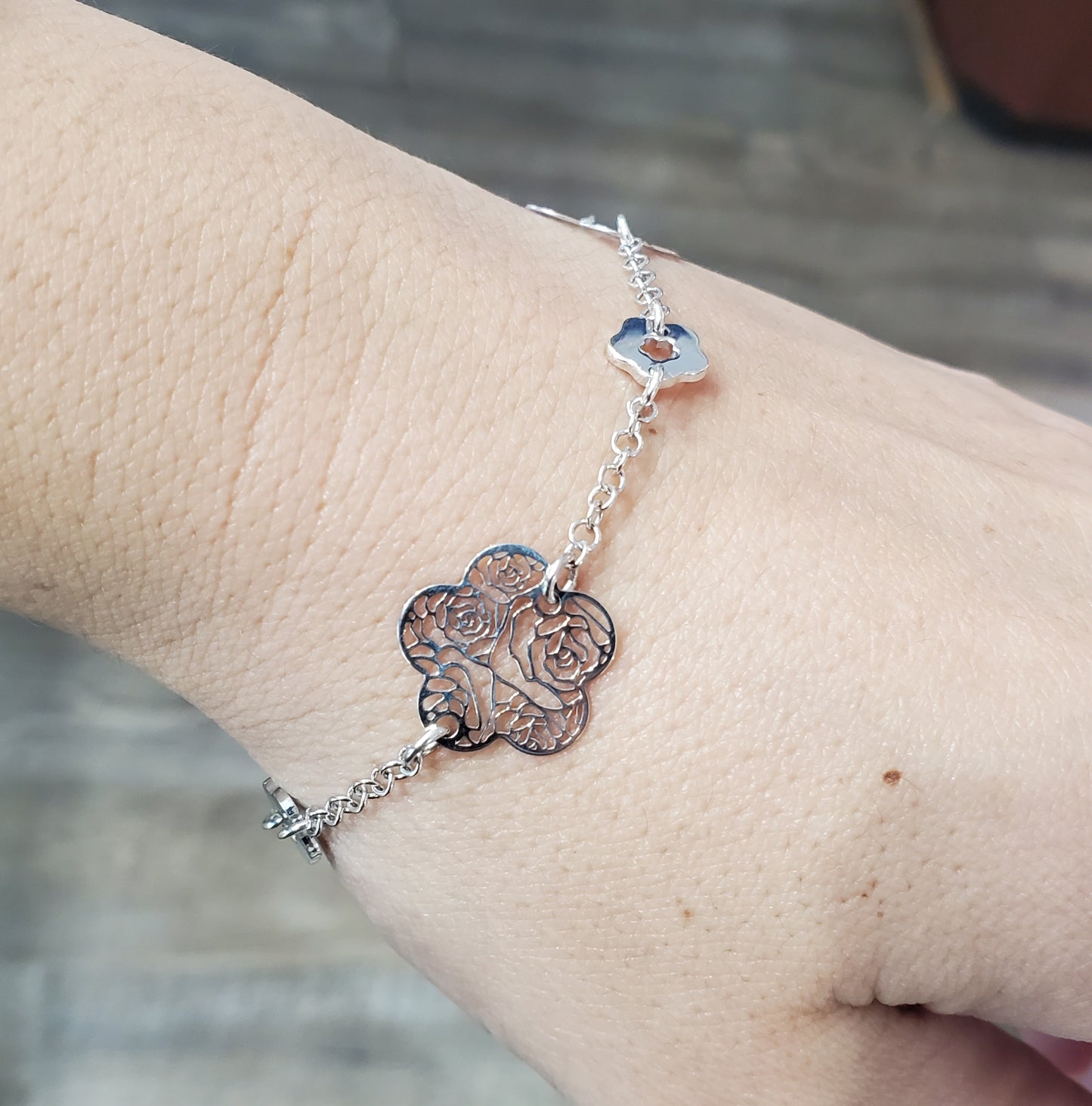 925 Sterling Silver Rose Floral Designer Nomination Bracelet