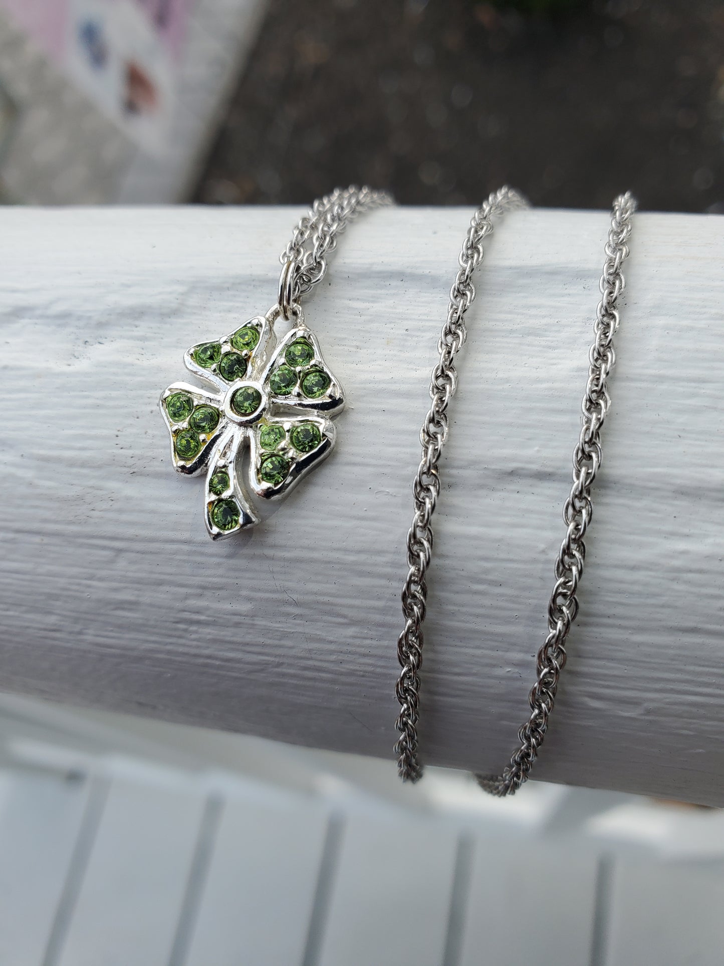 925 Sterling Silver Green Irish Shamrock 🍀 4-Leaf Clover Pendant Necklace
