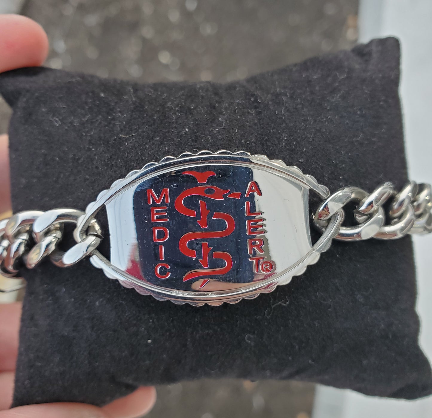 Stainless Steel Men's Medic Alert Cuban Link Bar Bracelet