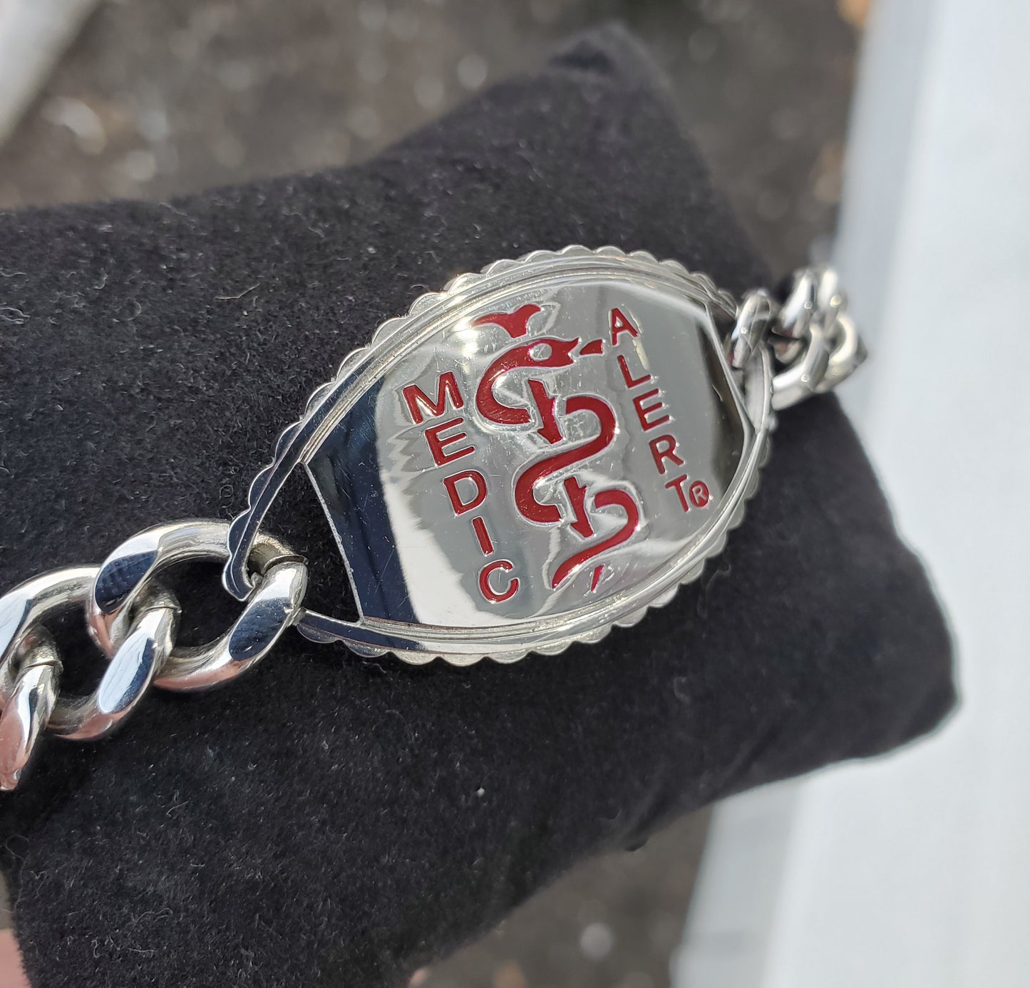 Stainless Steel Men's Medic Alert Cuban Link Bar Bracelet