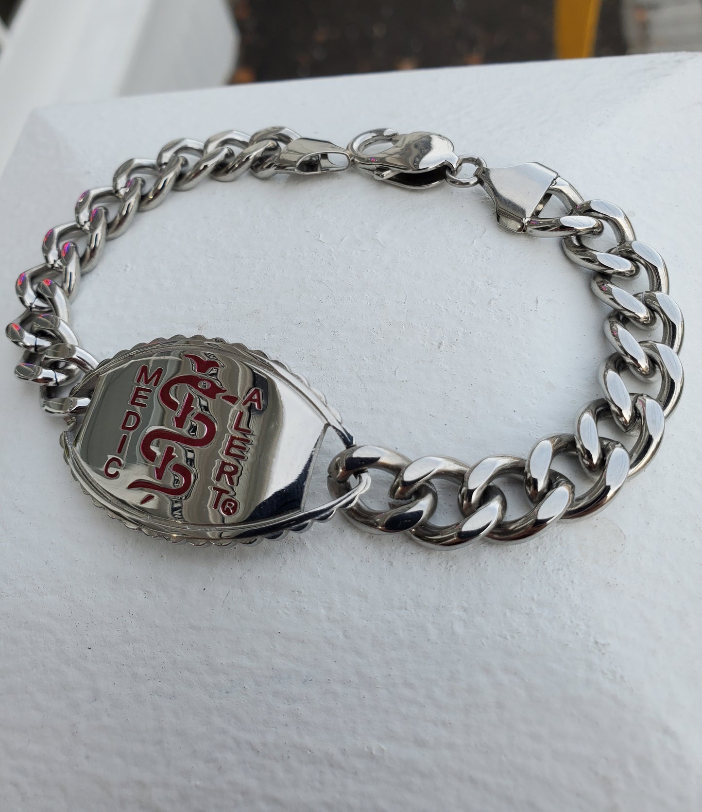 Stainless Steel Men's Medic Alert Cuban Link Bar Bracelet