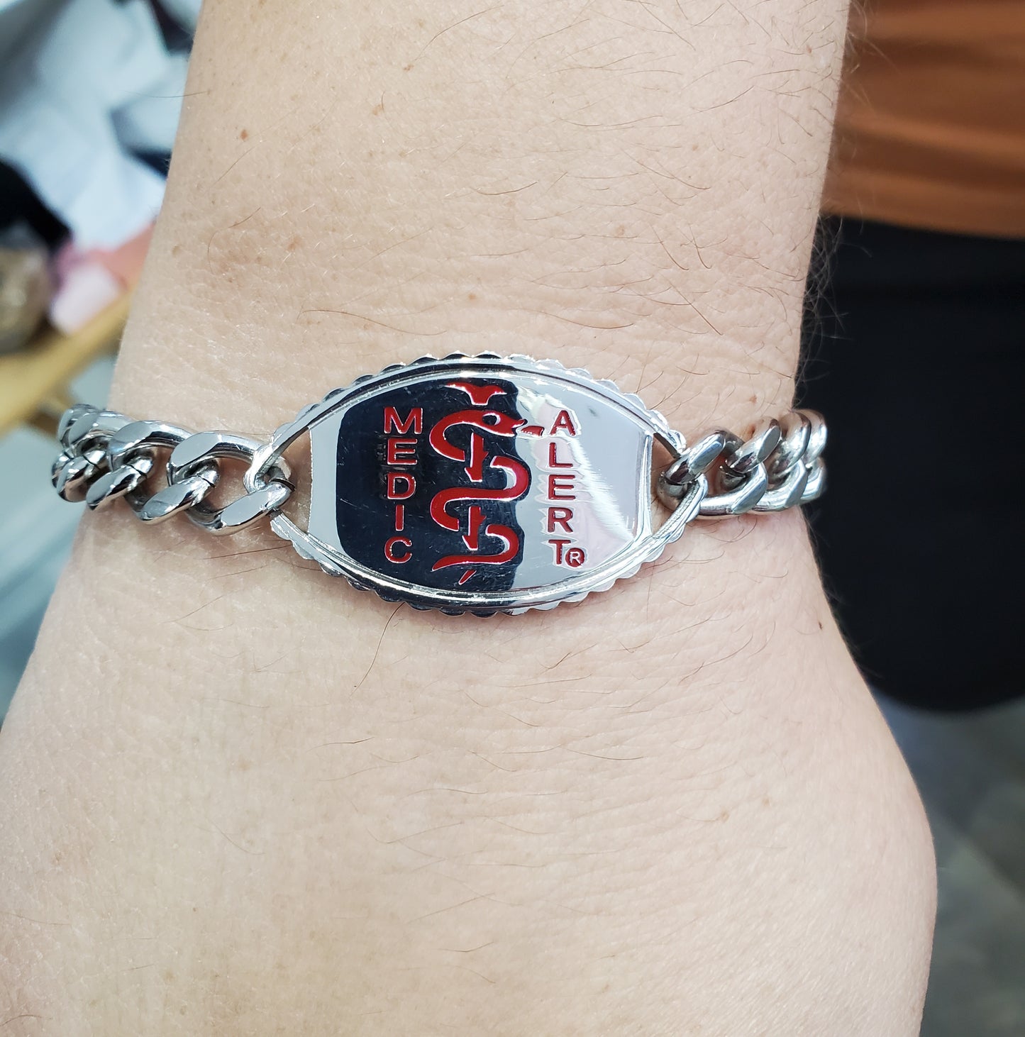 Stainless Steel Men's Medic Alert Cuban Link Bar Bracelet