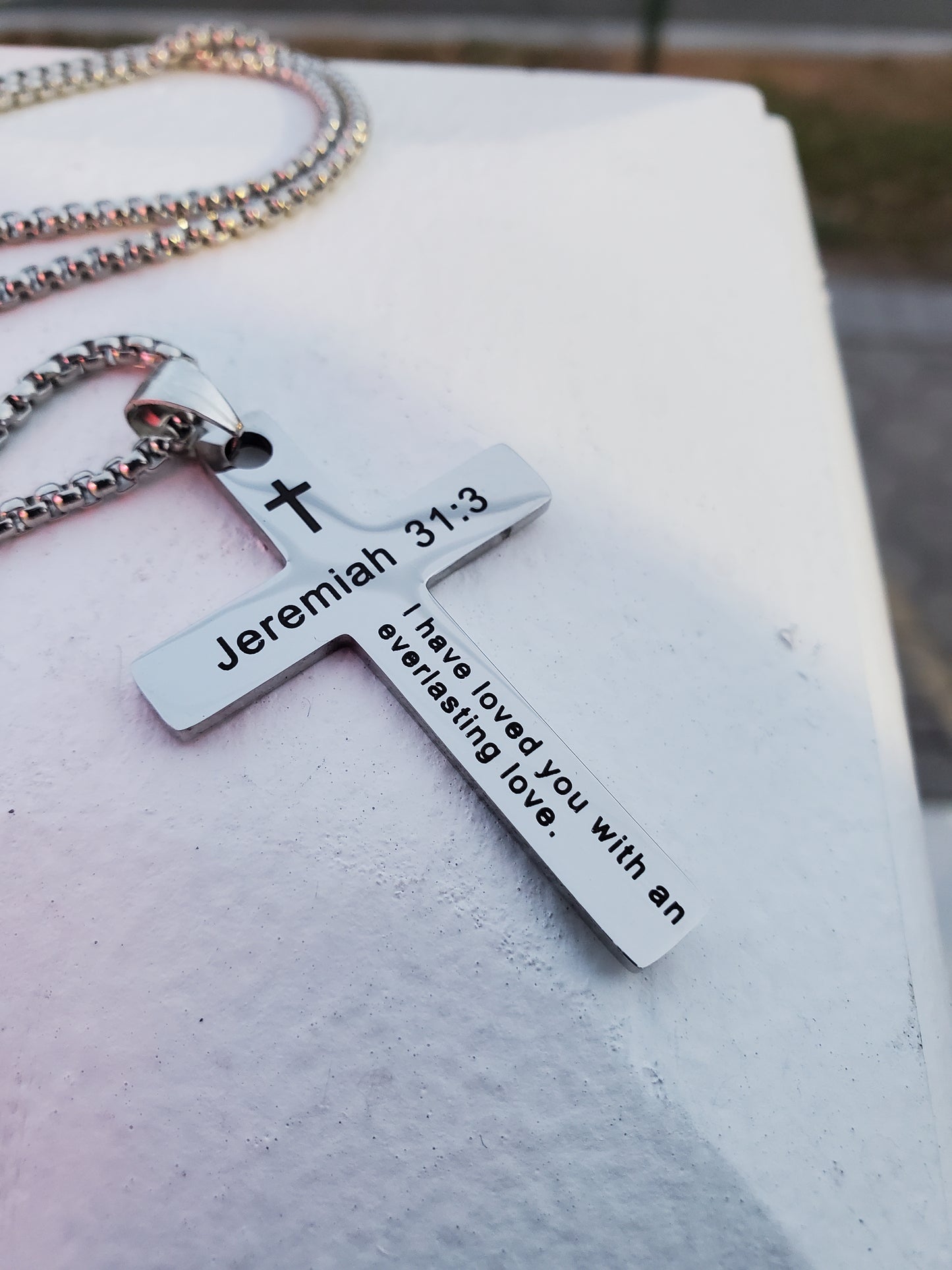 Stainless Steel Jeremiah 31:3 Scripture Bible Cross Pendant Necklace