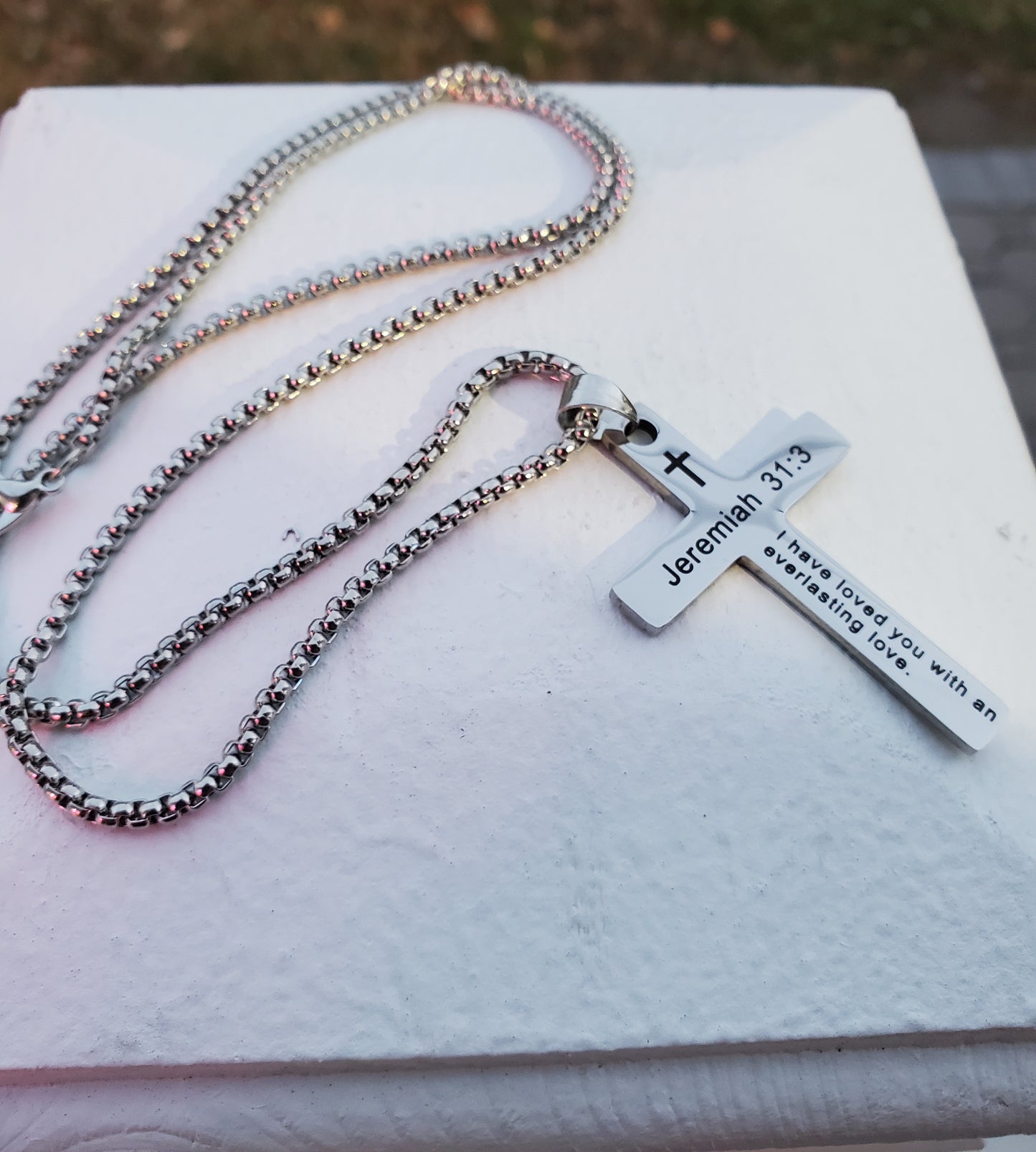 Stainless Steel Jeremiah 31:3 Scripture Bible Cross Pendant Necklace