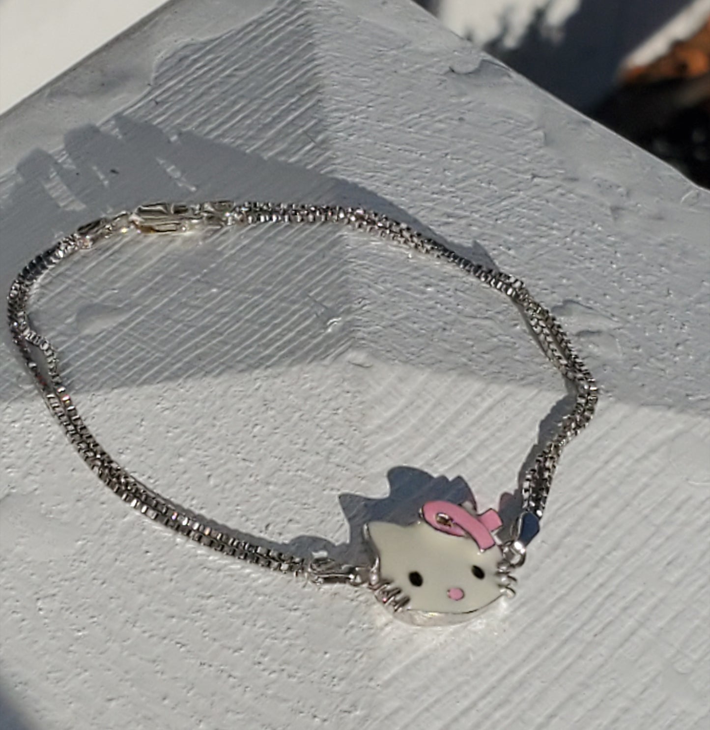 925 Sterling Silver Hello Kitty Pink Ribbon Breast Cancer Awareness Bracelet