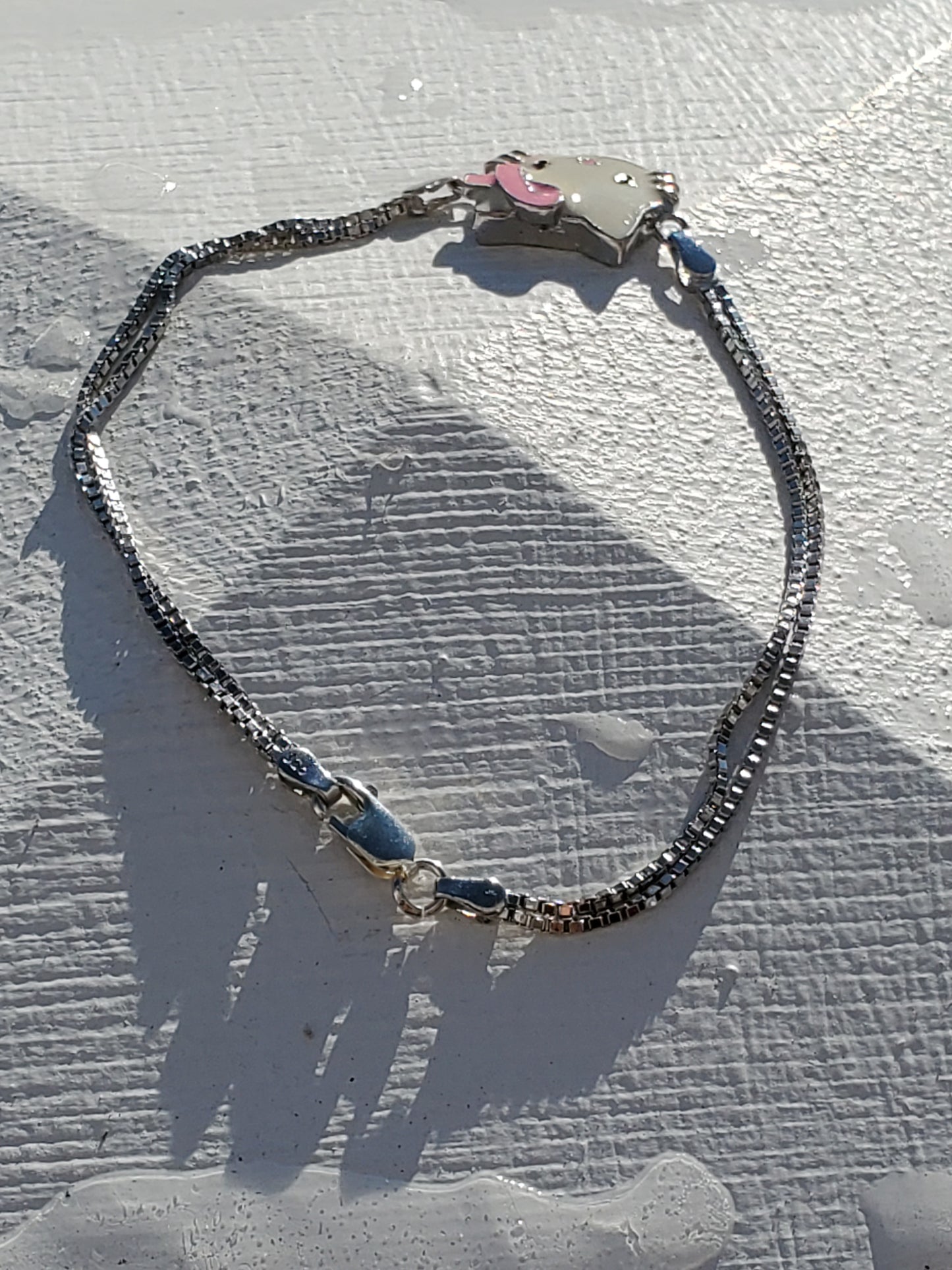 925 Sterling Silver Hello Kitty Pink Ribbon Breast Cancer Awareness Bracelet