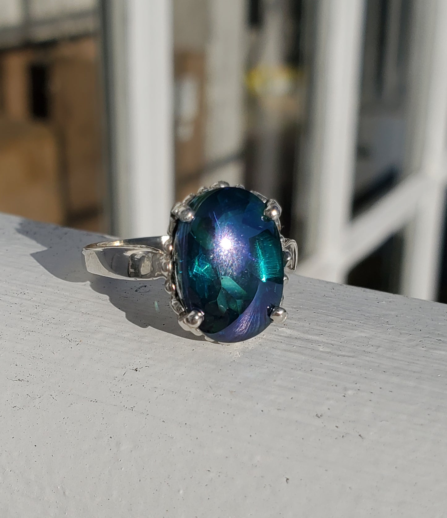 925 Sterling Silver Caboshan Mystic Topaz Designer Kabana Filagre Ring