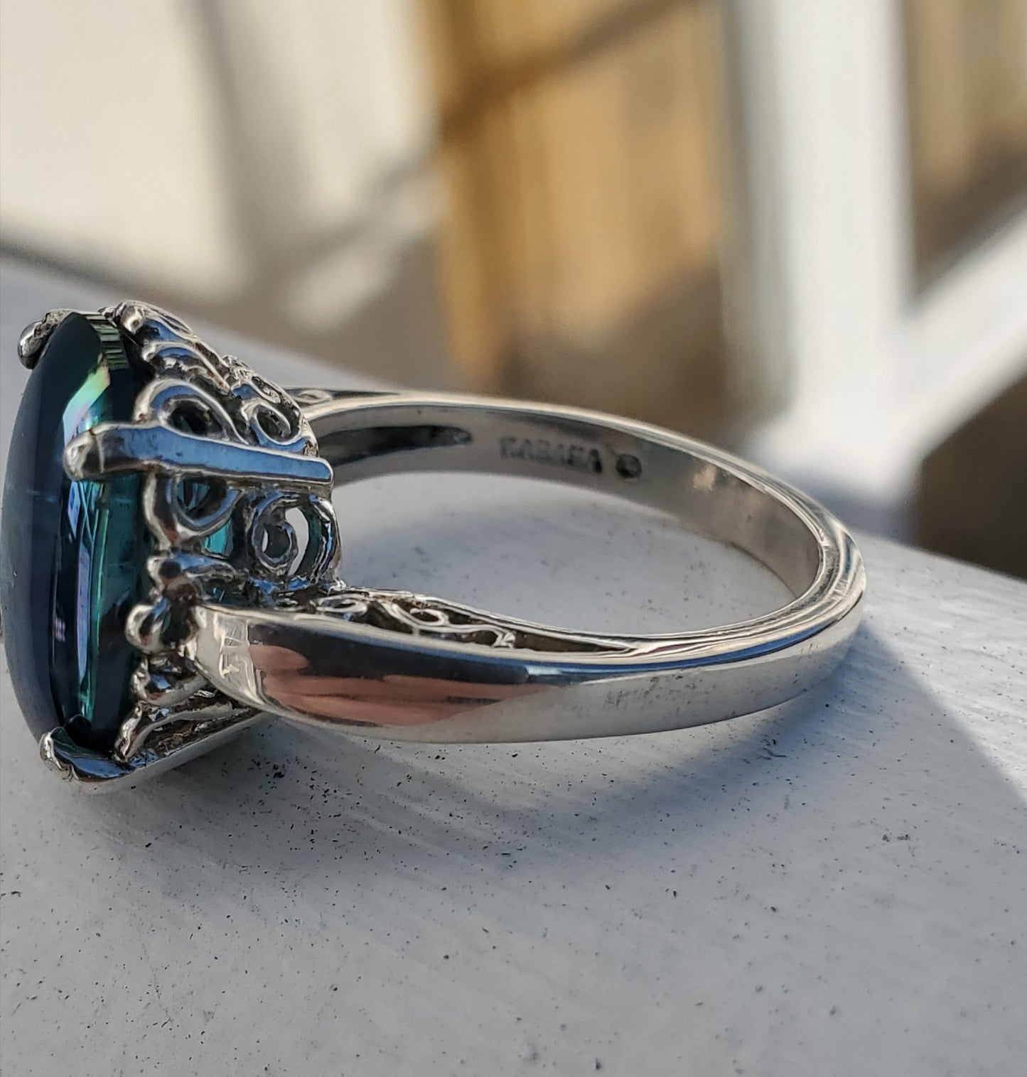 925 Sterling Silver Caboshan Mystic Topaz Designer Kabana Filagre Ring