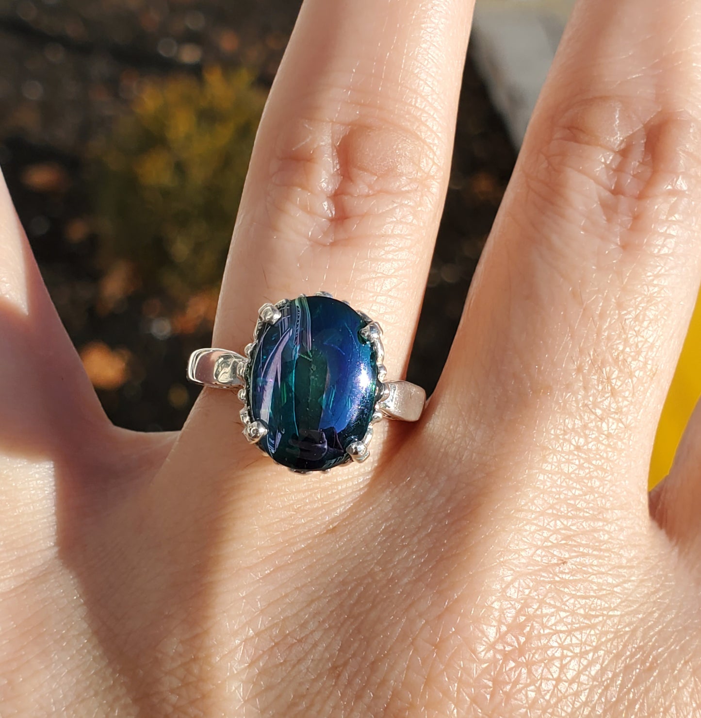 925 Sterling Silver Caboshan Mystic Topaz Designer Kabana Filagre Ring