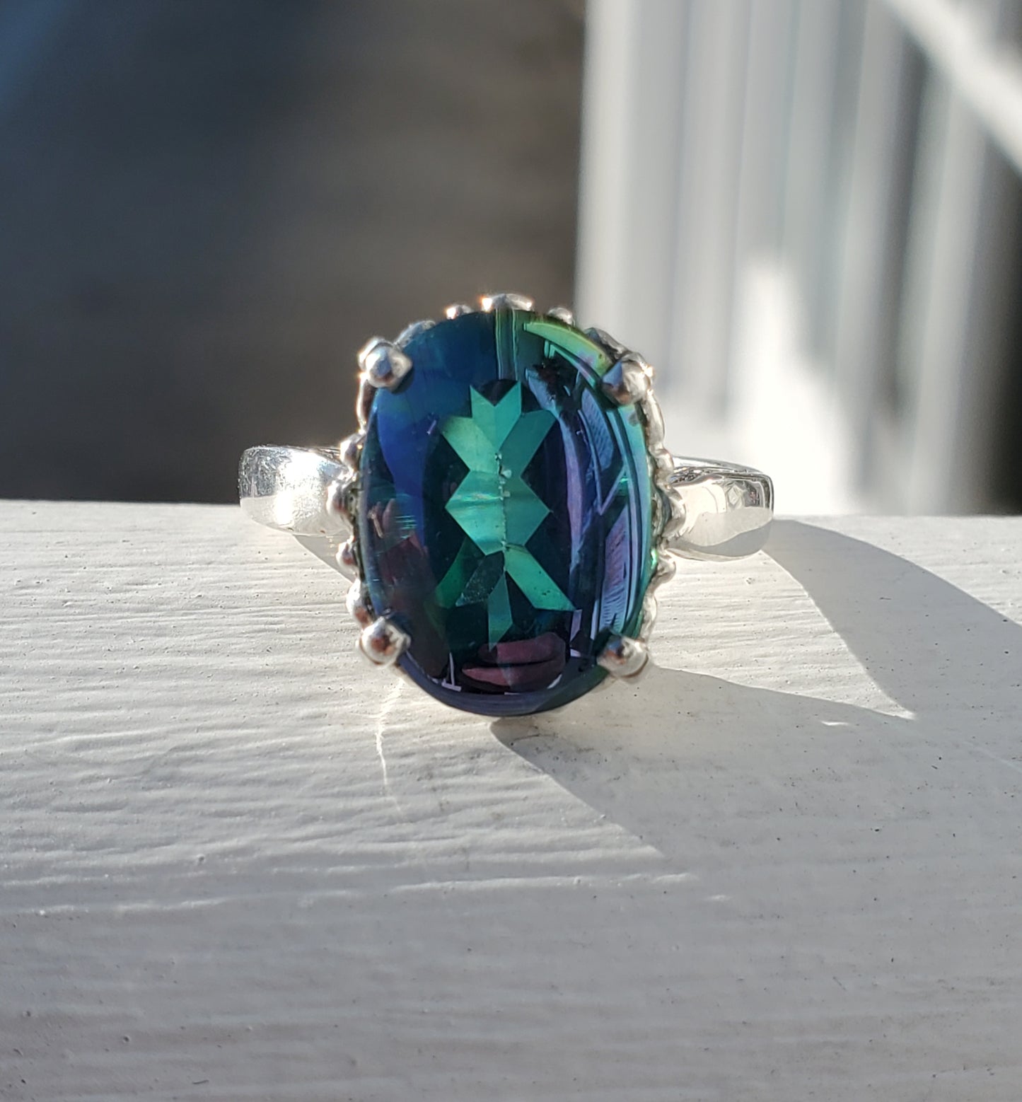925 Sterling Silver Caboshan Mystic Topaz Designer Kabana Filagre Ring