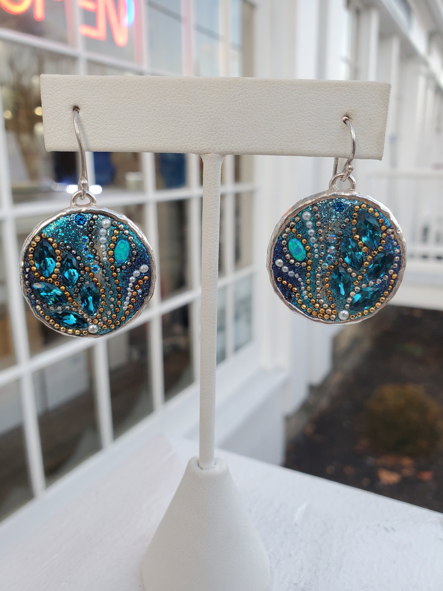 925 Sterling Silver Under Water Adventure Circle Designer O.S Orit Schatzman Earrings