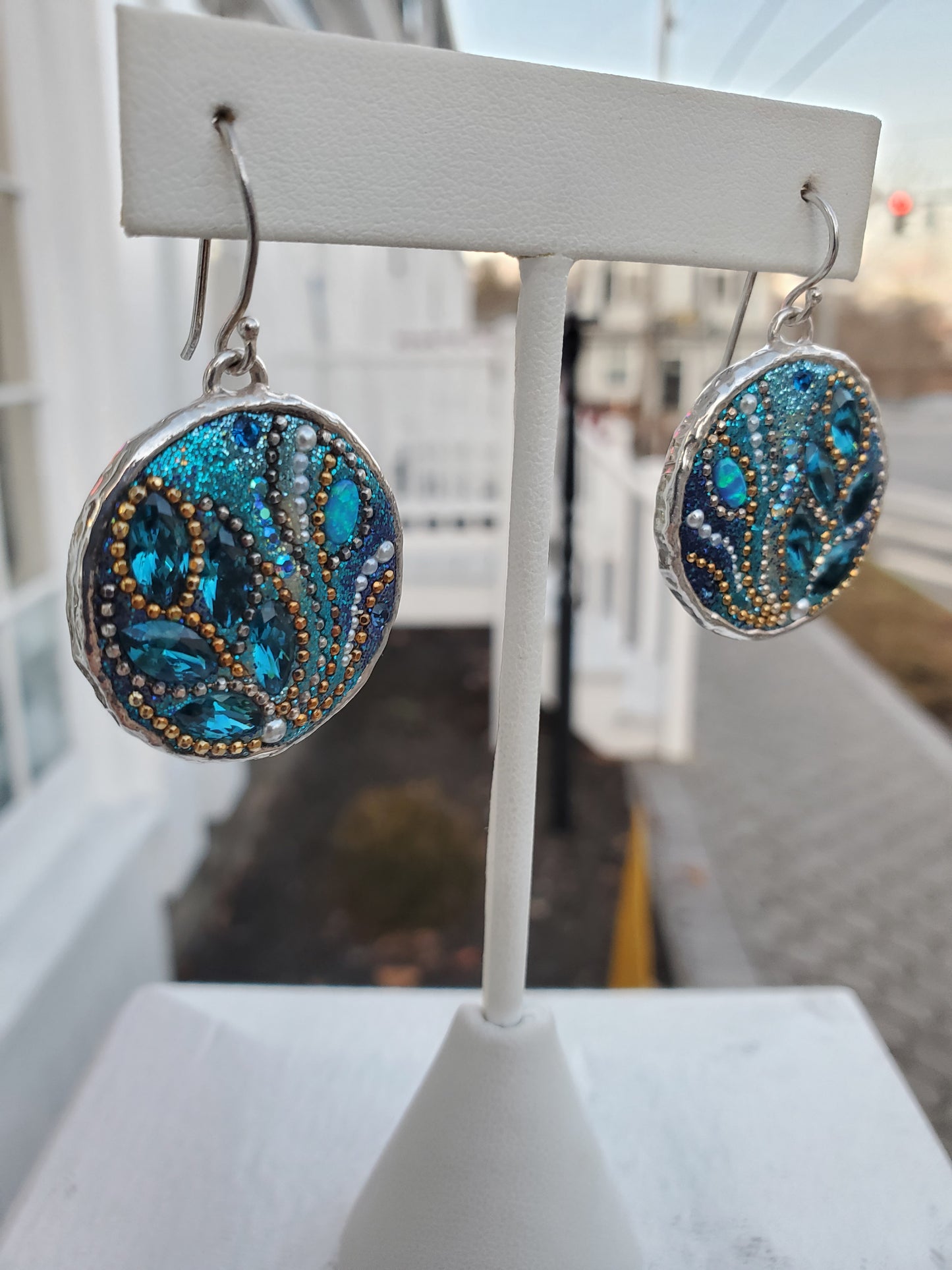925 Sterling Silver Under Water Adventure Circle Designer O.S Orit Schatzman Earrings