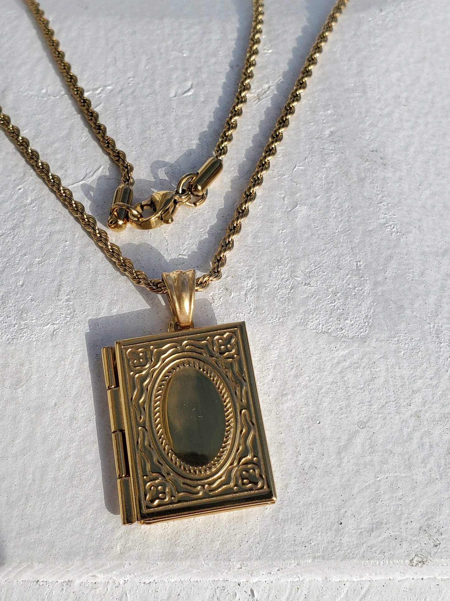 Stainless Steel Gold Plated Engravable Book Locket Necklace