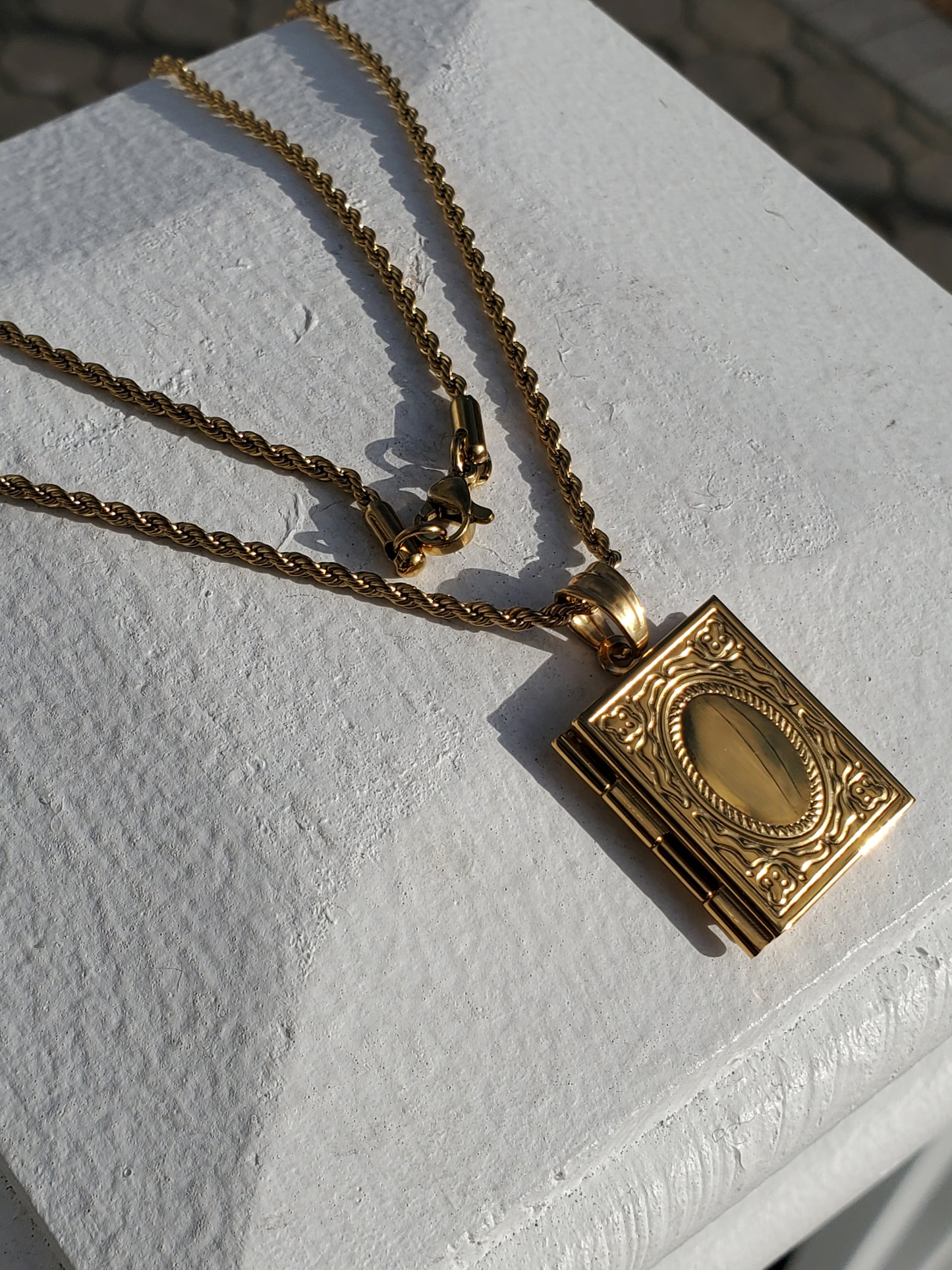 Stainless Steel Gold Plated Engravable Book Locket Necklace