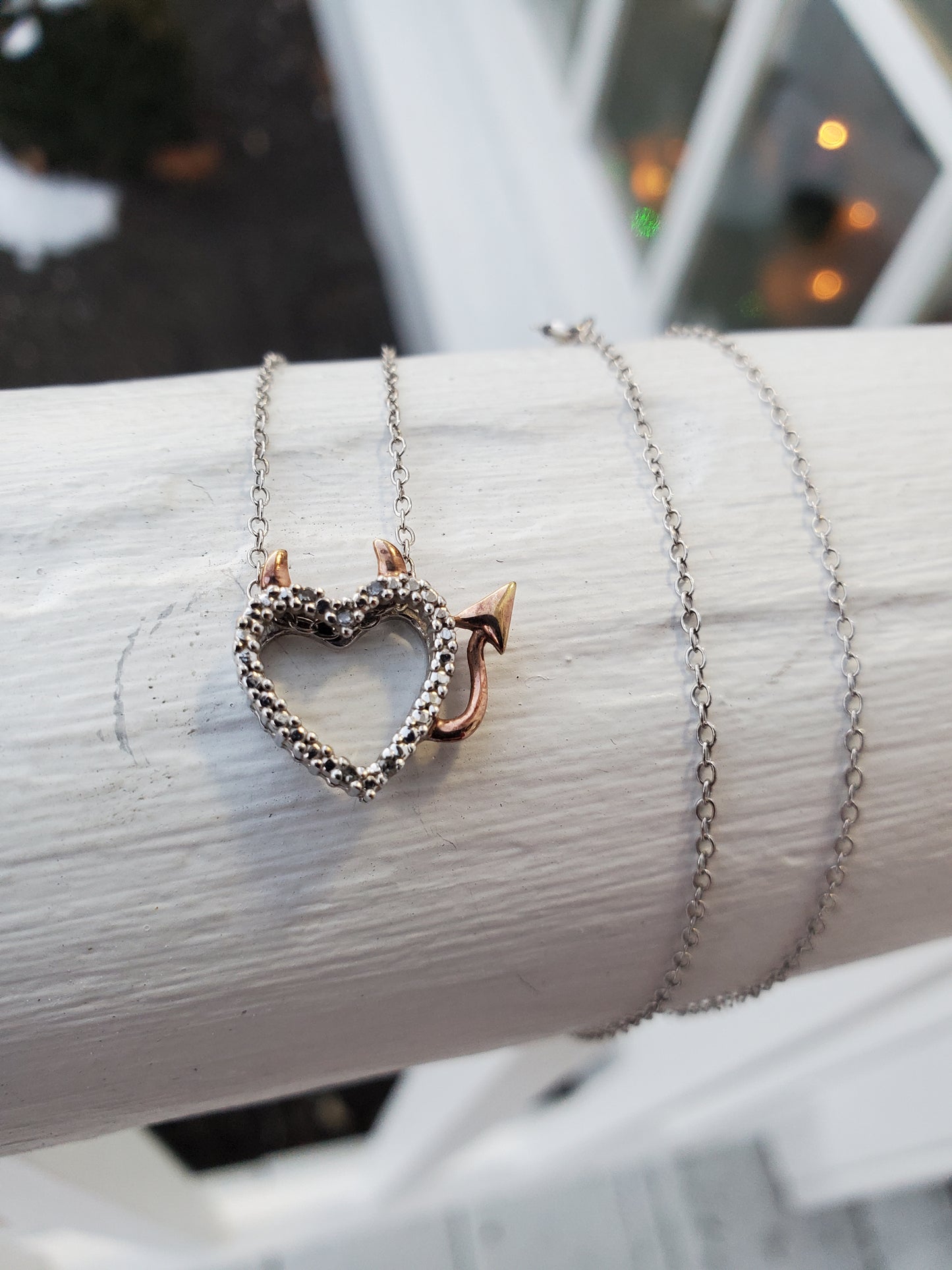 925 Sterling Silver & Solid 10k Gold "Devil in Disguise" Diamond Heart Necklace
