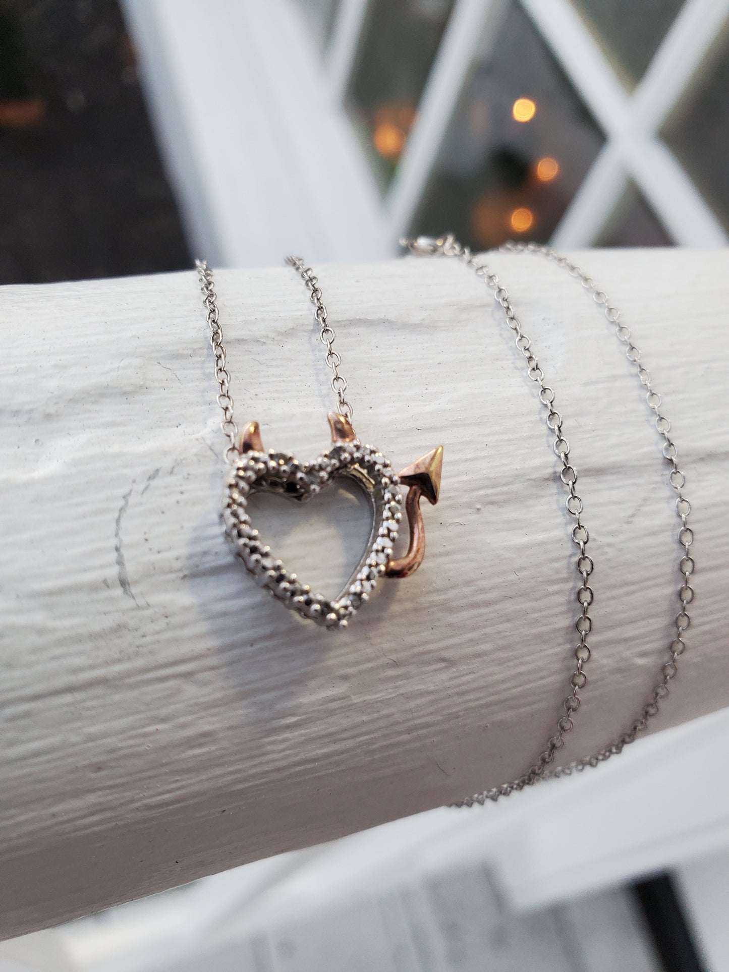 925 Sterling Silver & Solid 10k Gold "Devil in Disguise" Diamond Heart Necklace