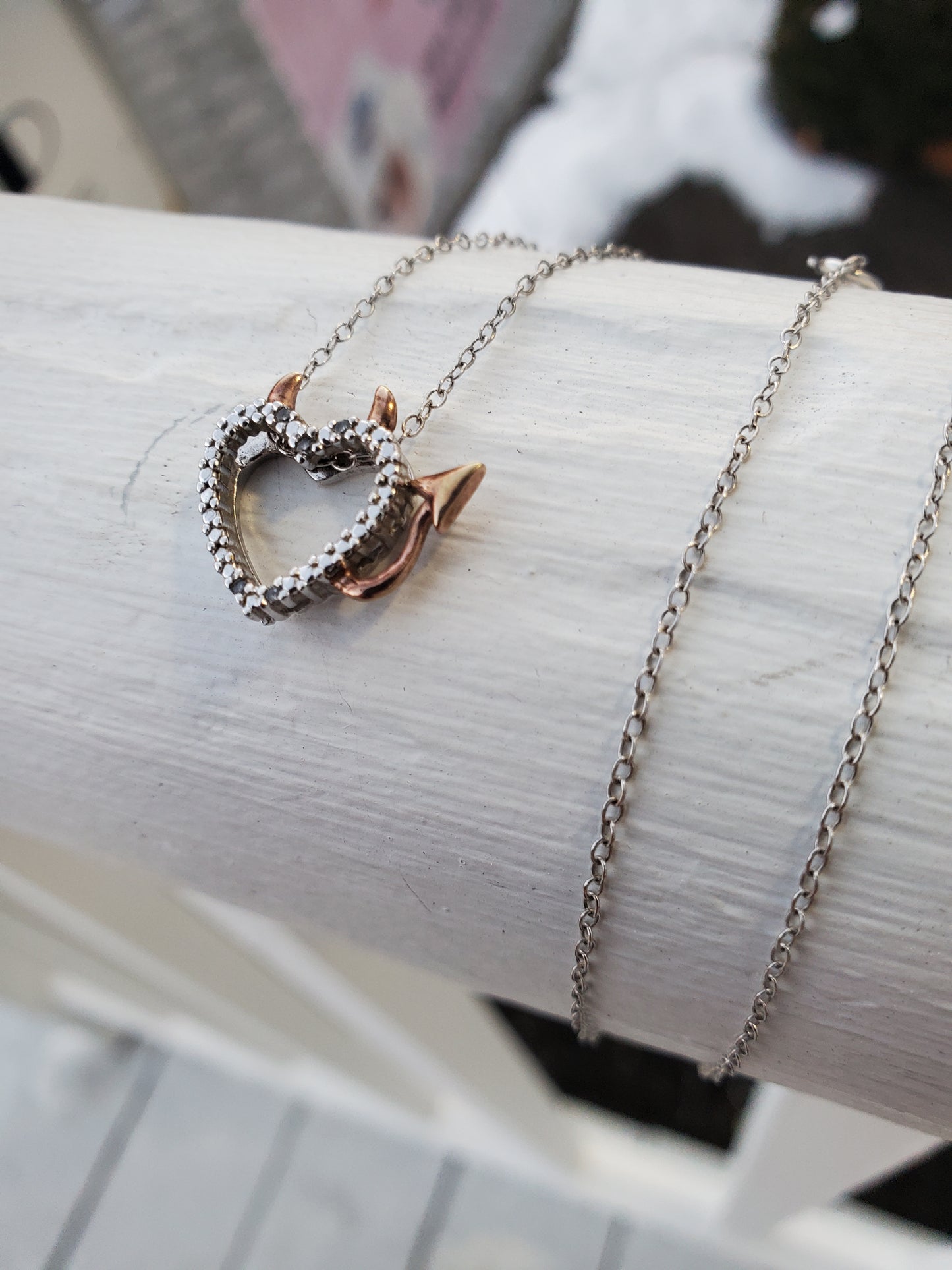 925 Sterling Silver & Solid 10k Gold "Devil in Disguise" Diamond Heart Necklace